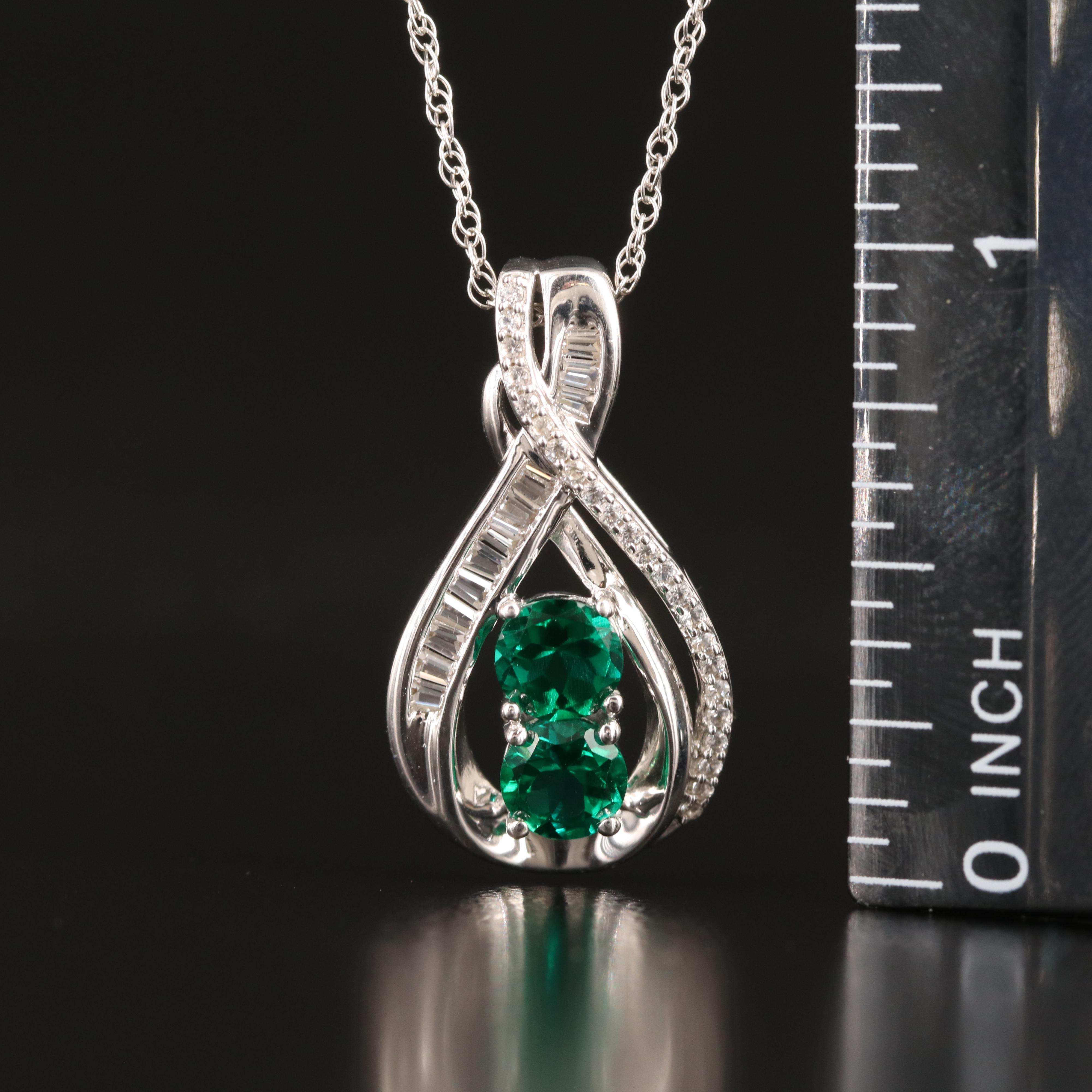 Sterling Emerald and White Sapphire Necklace
