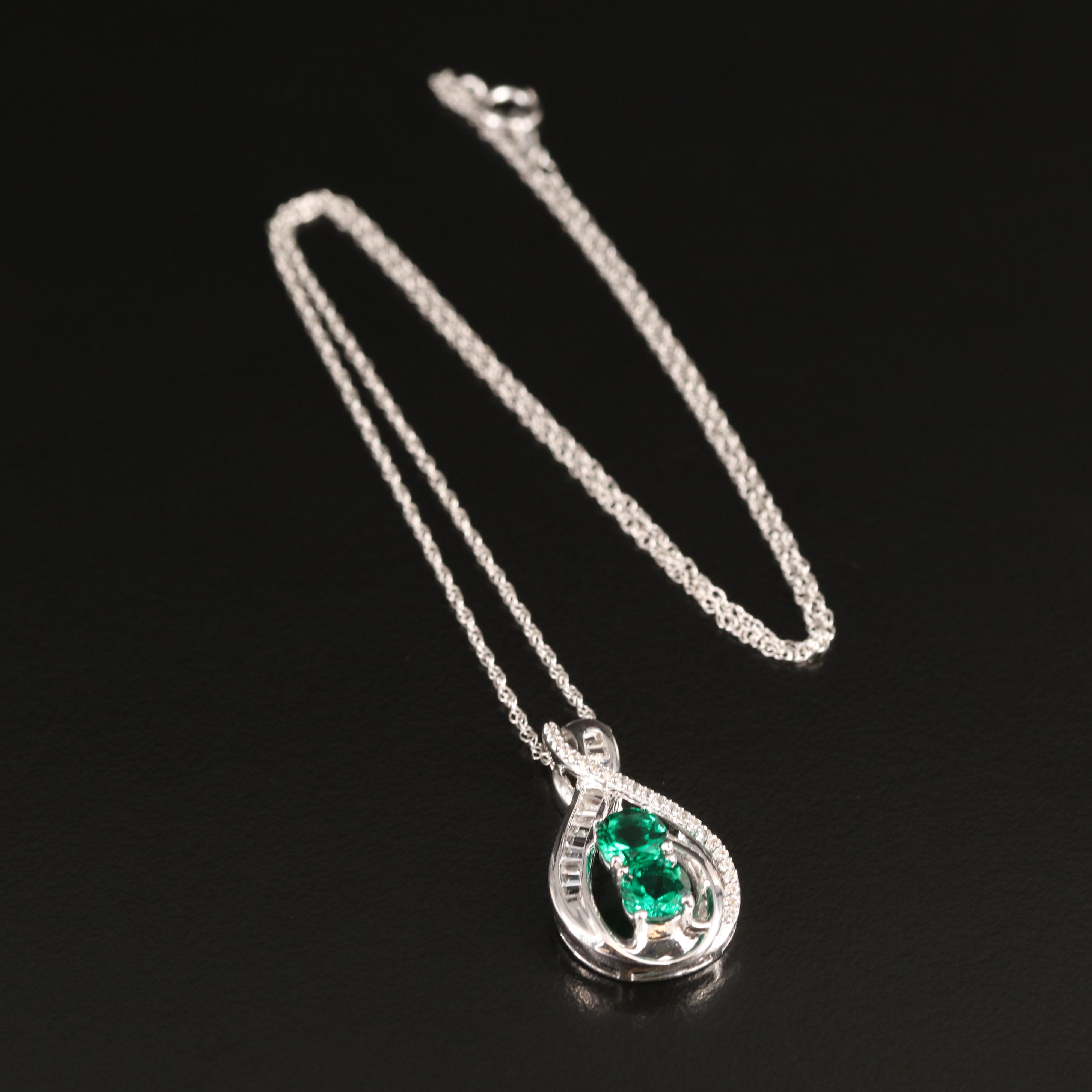 Sterling Emerald and White Sapphire Necklace