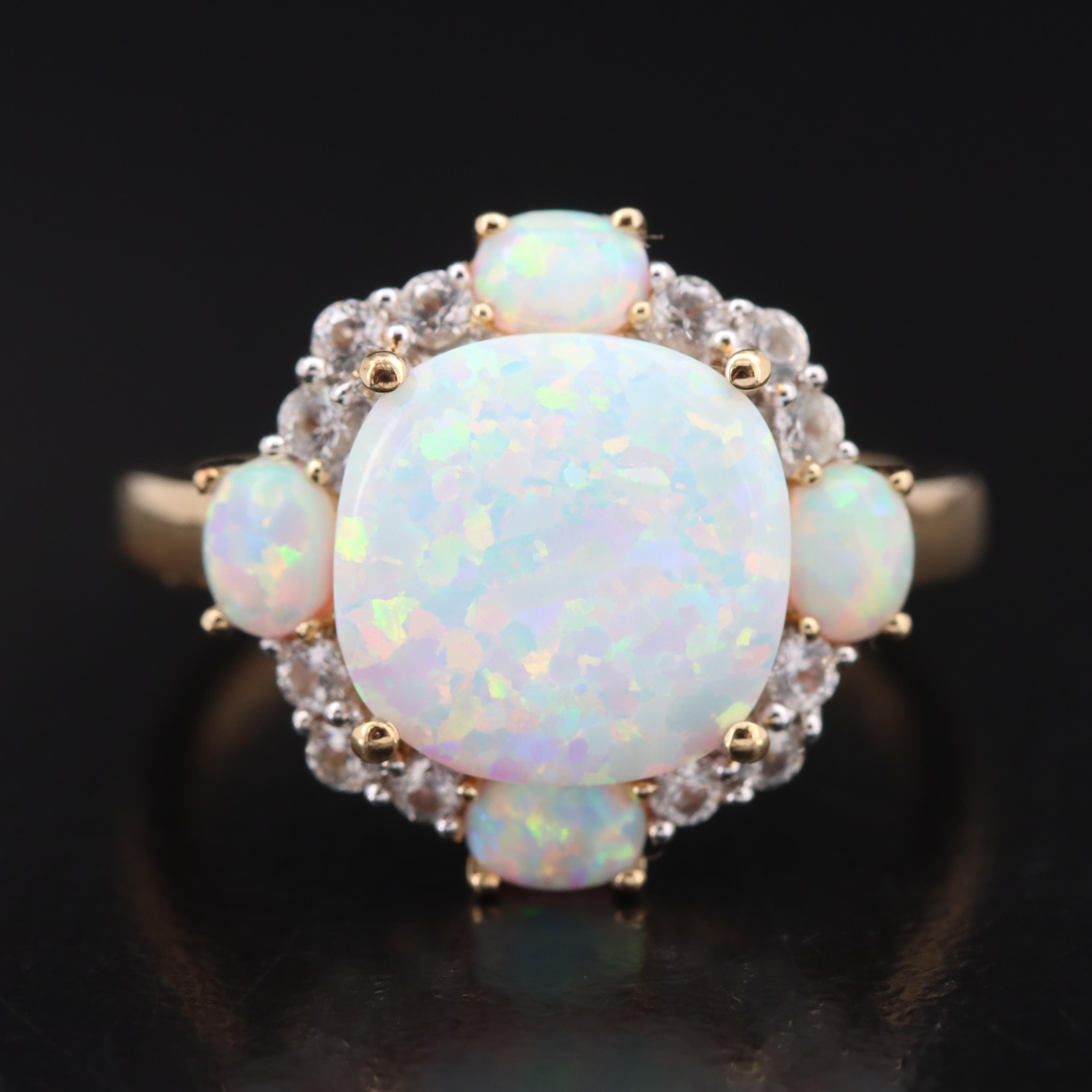 Sterling Opal and Sapphire Ring