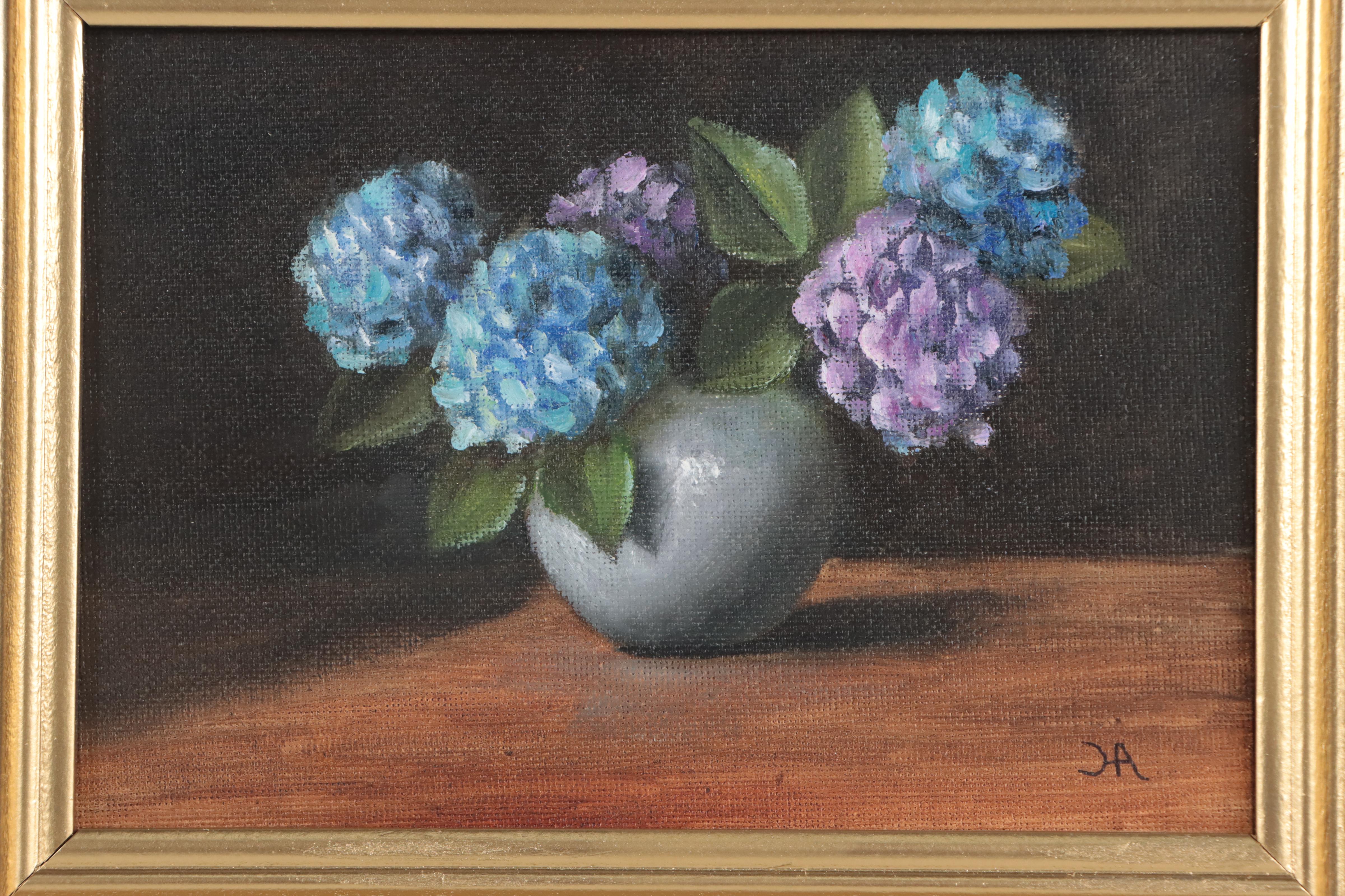 Houra H. Alghizzi Oil Painting "Hydrangeas in Vase"