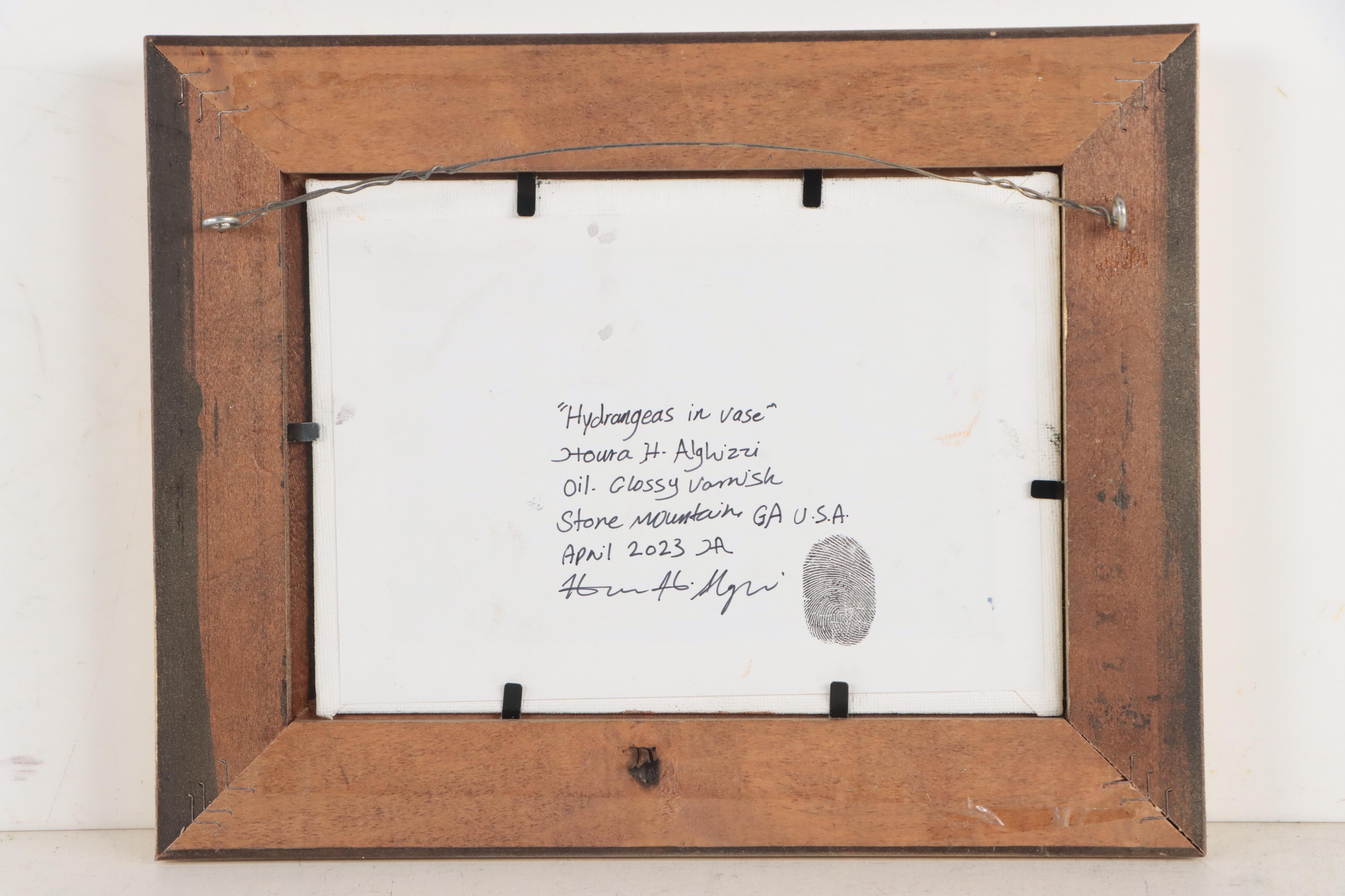 Houra H. Alghizzi Oil Painting "Hydrangeas in Vase"