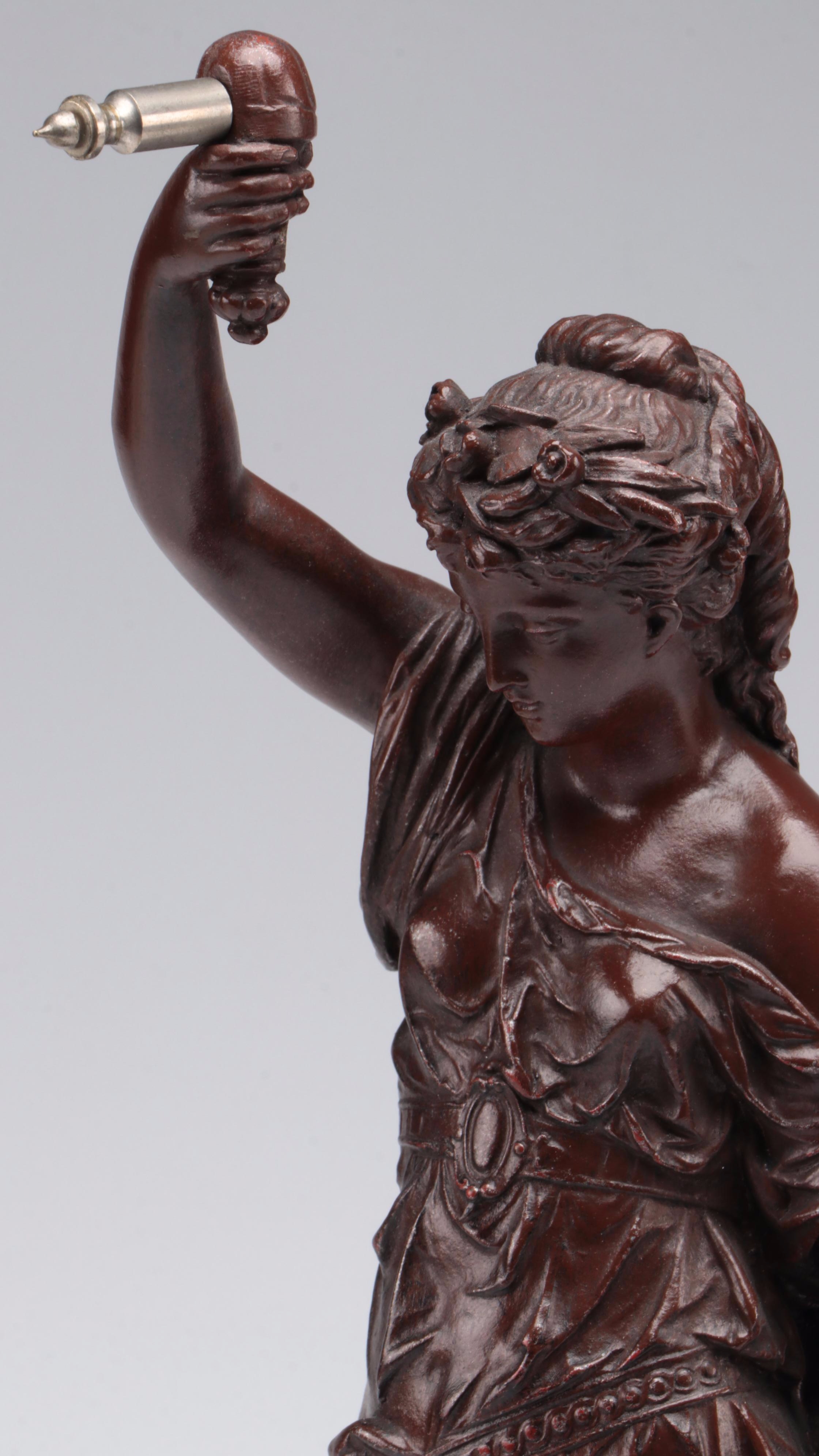 French Empire Style Gilt Bronze and Bronzed Metal Figural Pendule Clock