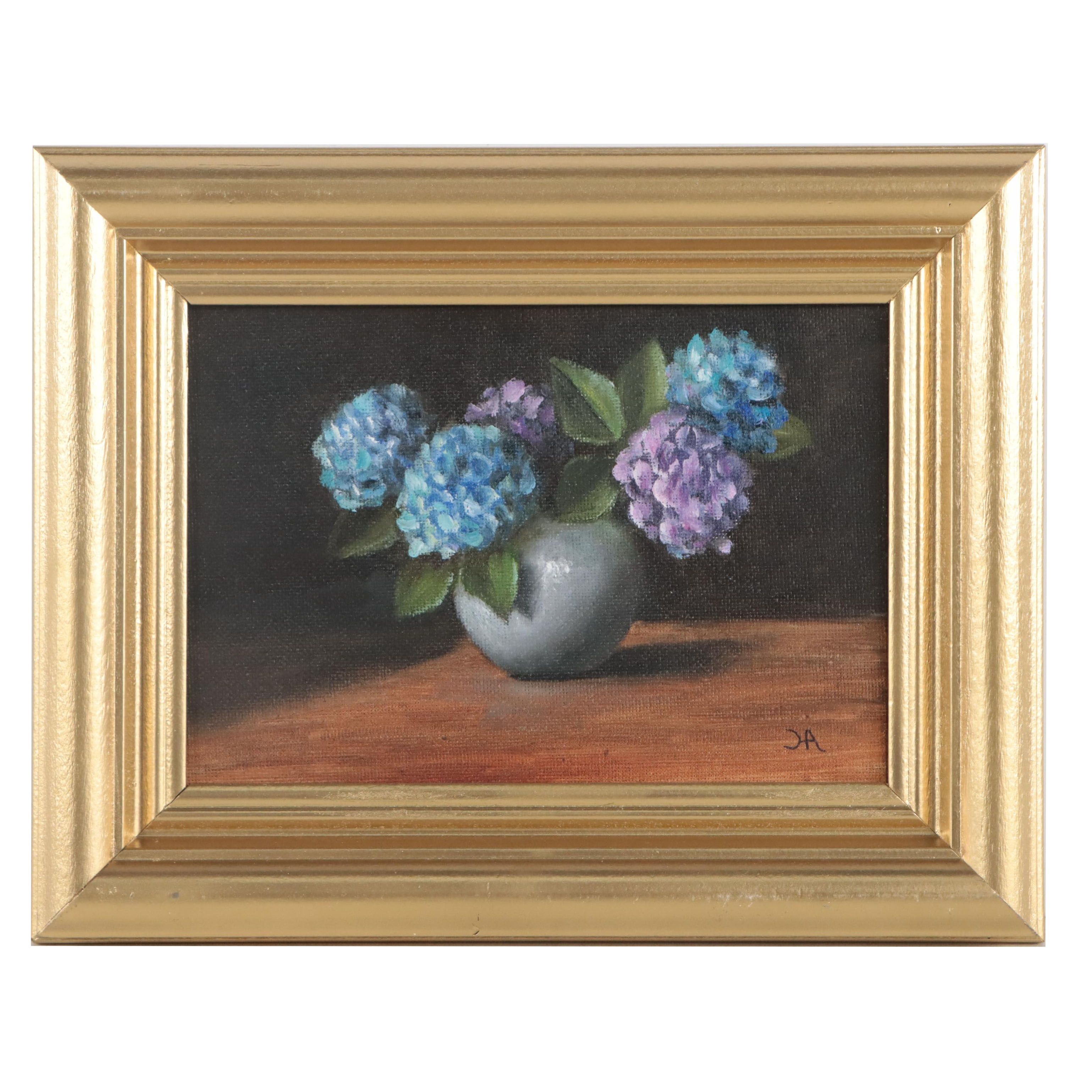 Houra H. Alghizzi Oil Painting "Hydrangeas in Vase"