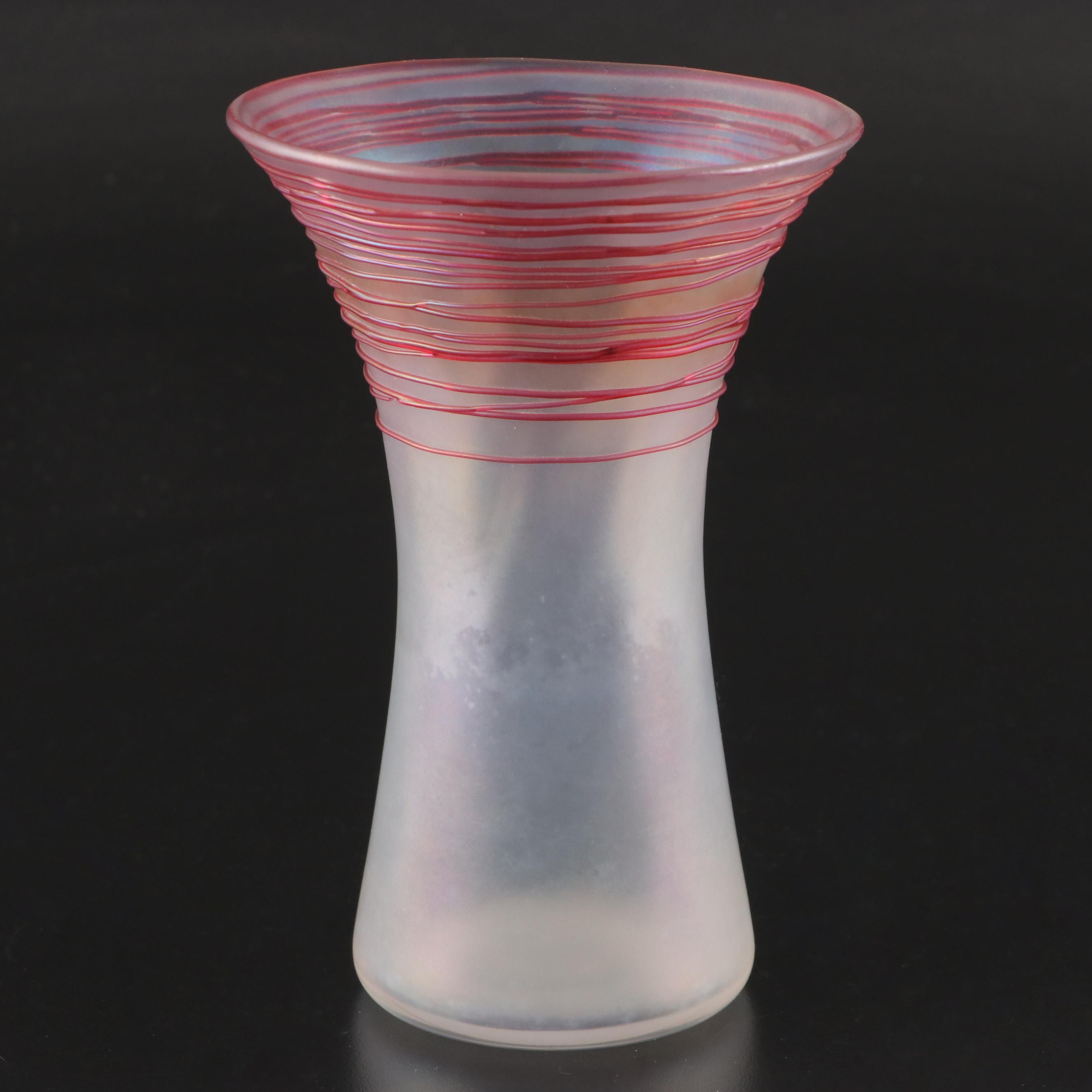 Steuben Verre-de-Soie Iridescent Threaded Glass Vase