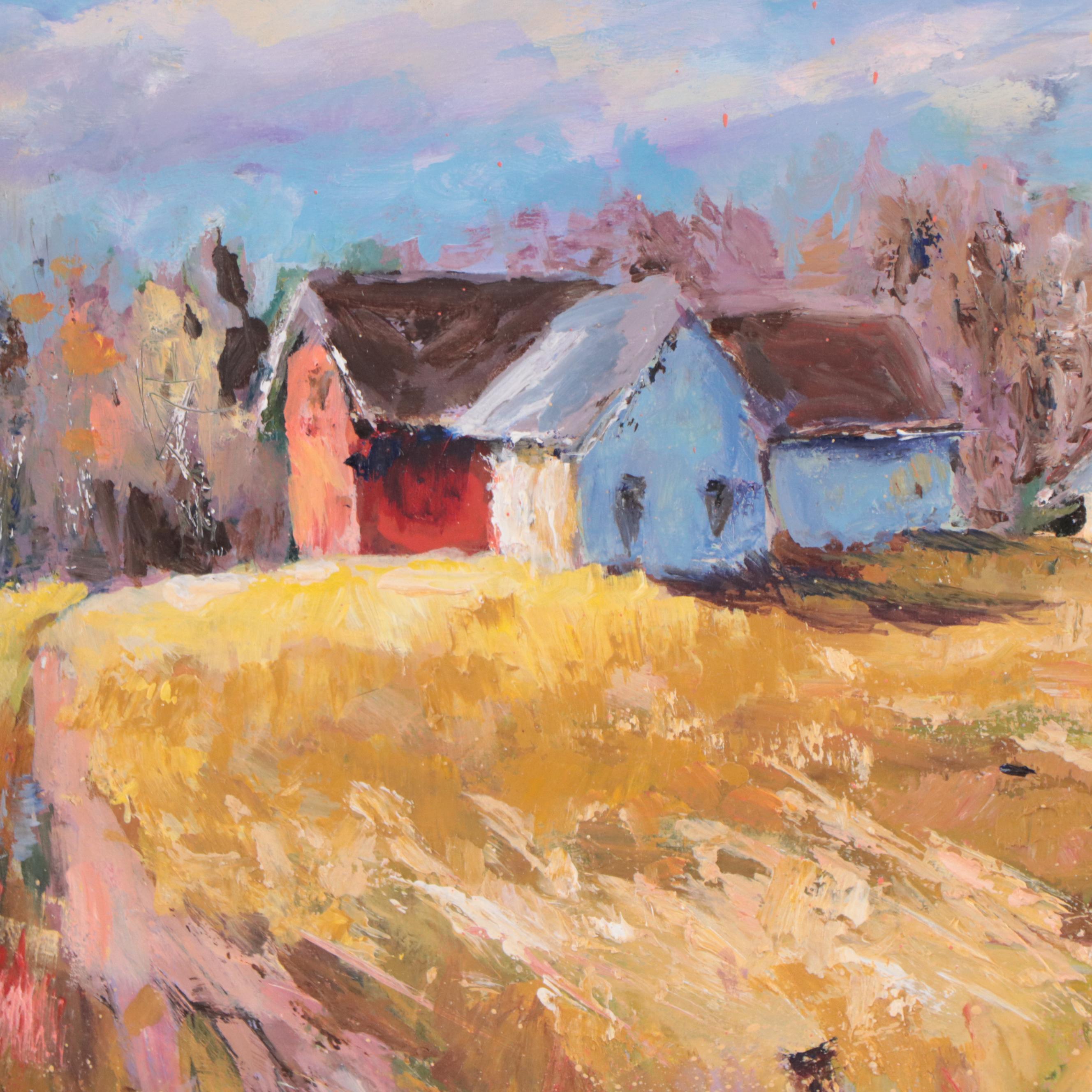 Farm Landscape Acrylic Painting, 21st Century