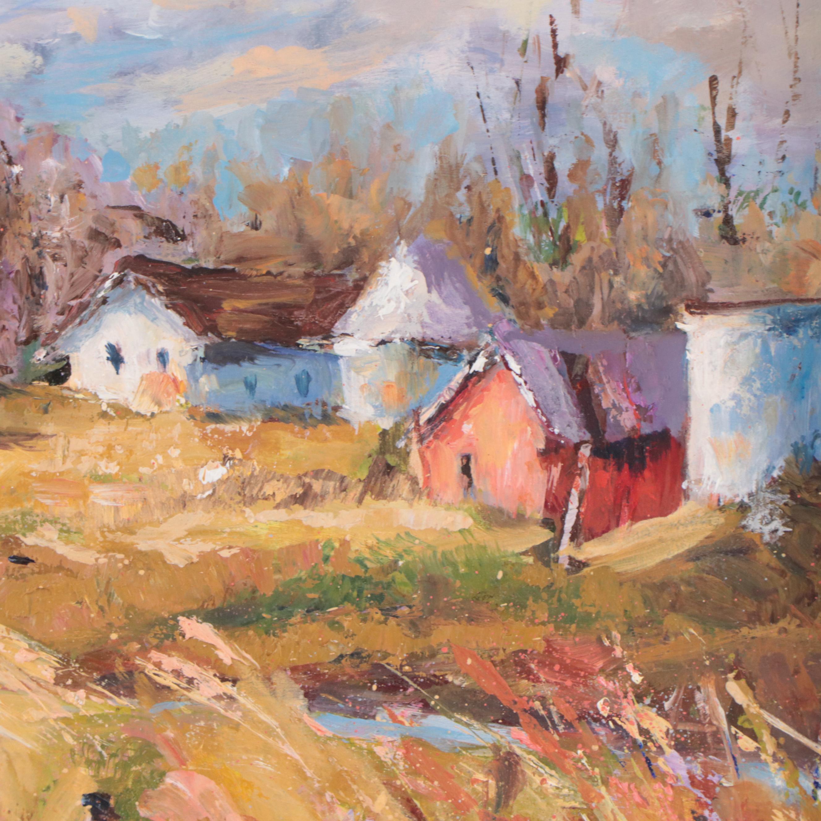 Farm Landscape Acrylic Painting, 21st Century