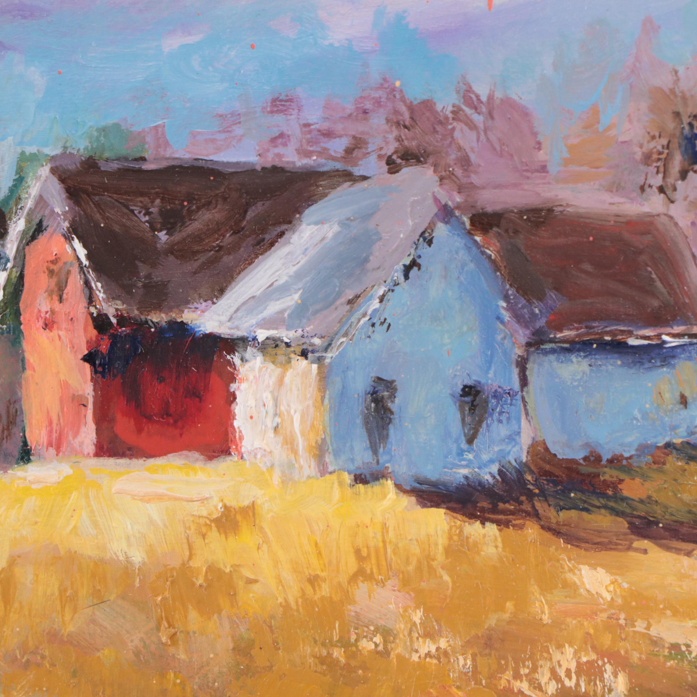 Farm Landscape Acrylic Painting, 21st Century