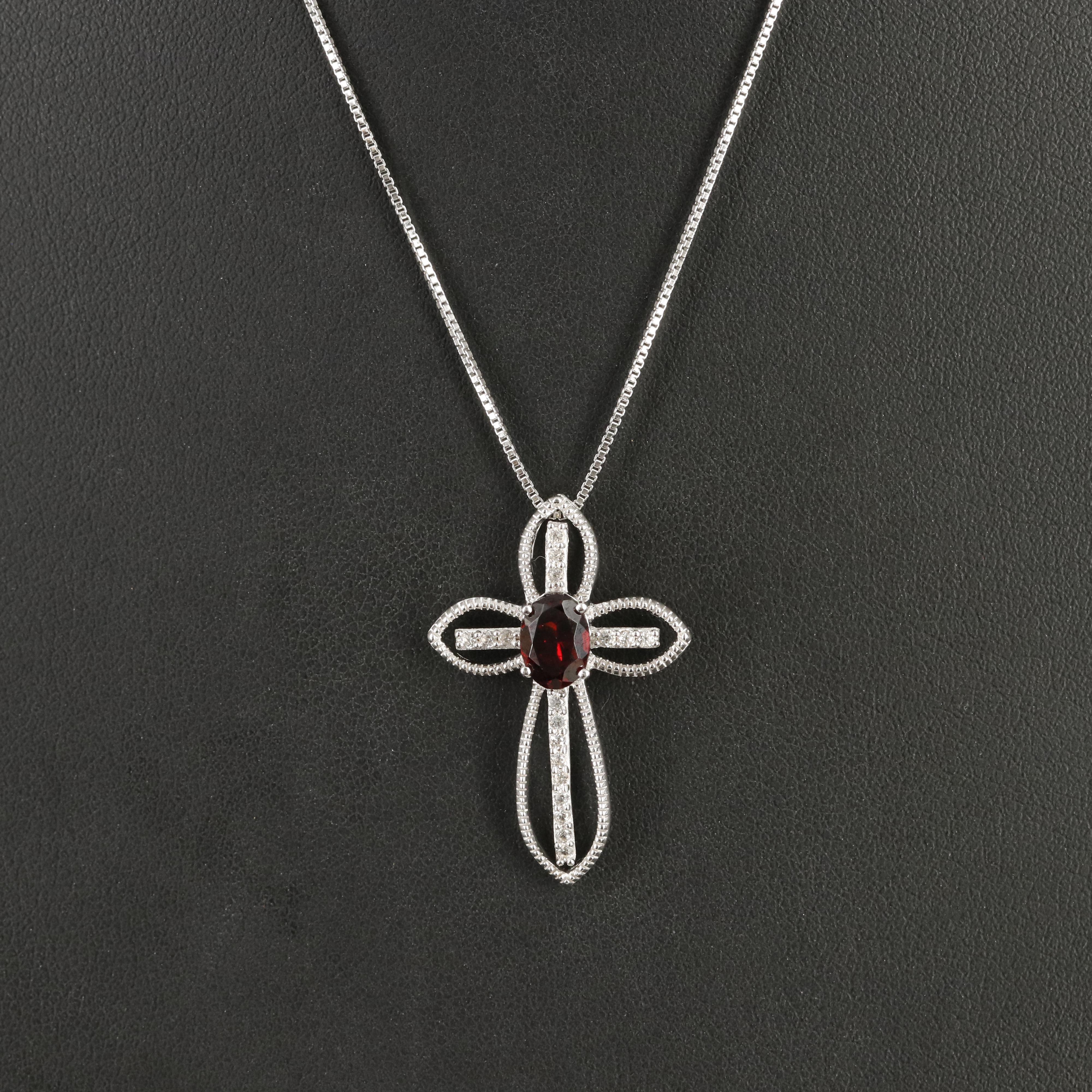 Sterling Garnet Cross Pendant Necklace