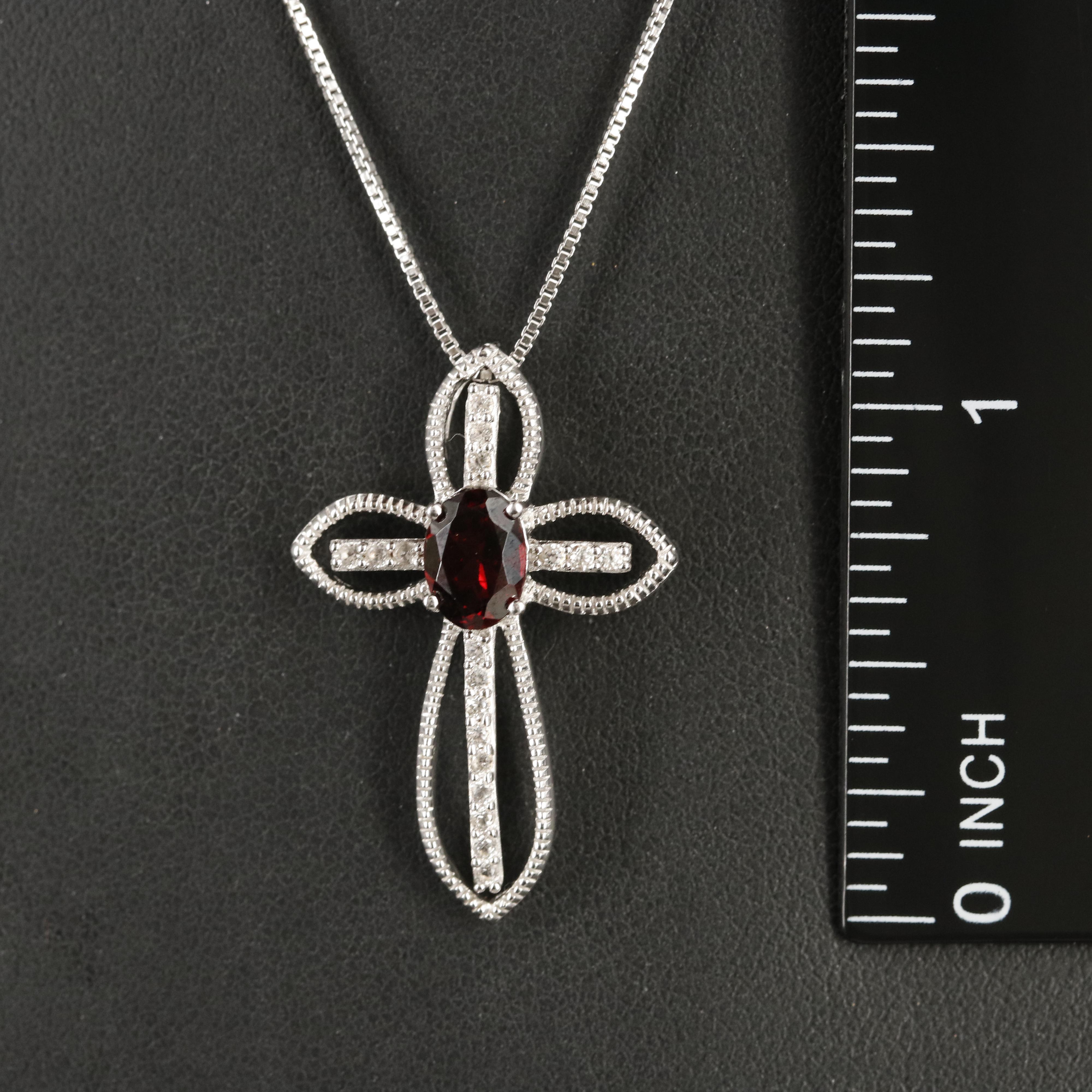 Sterling Garnet Cross Pendant Necklace