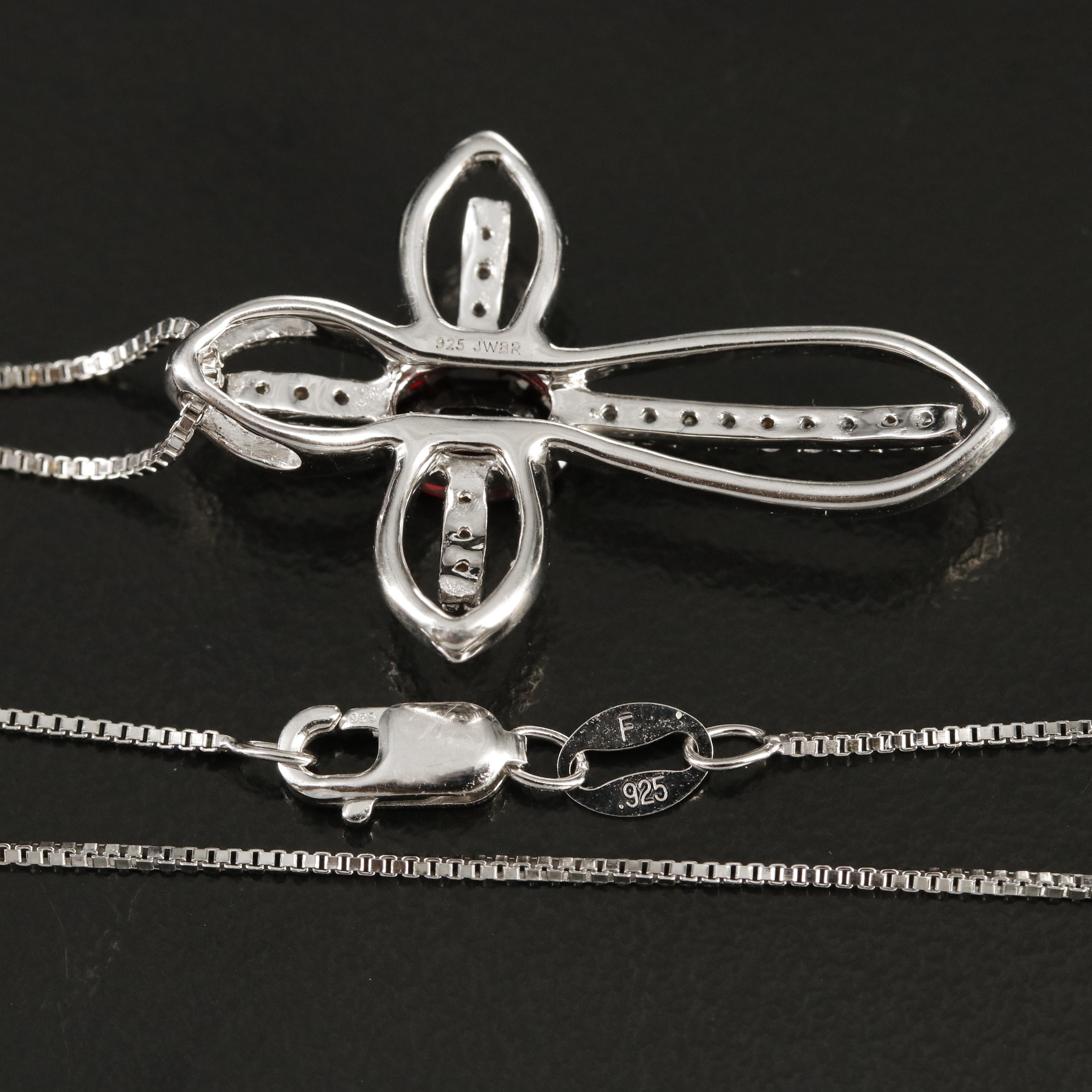 Sterling Garnet Cross Pendant Necklace