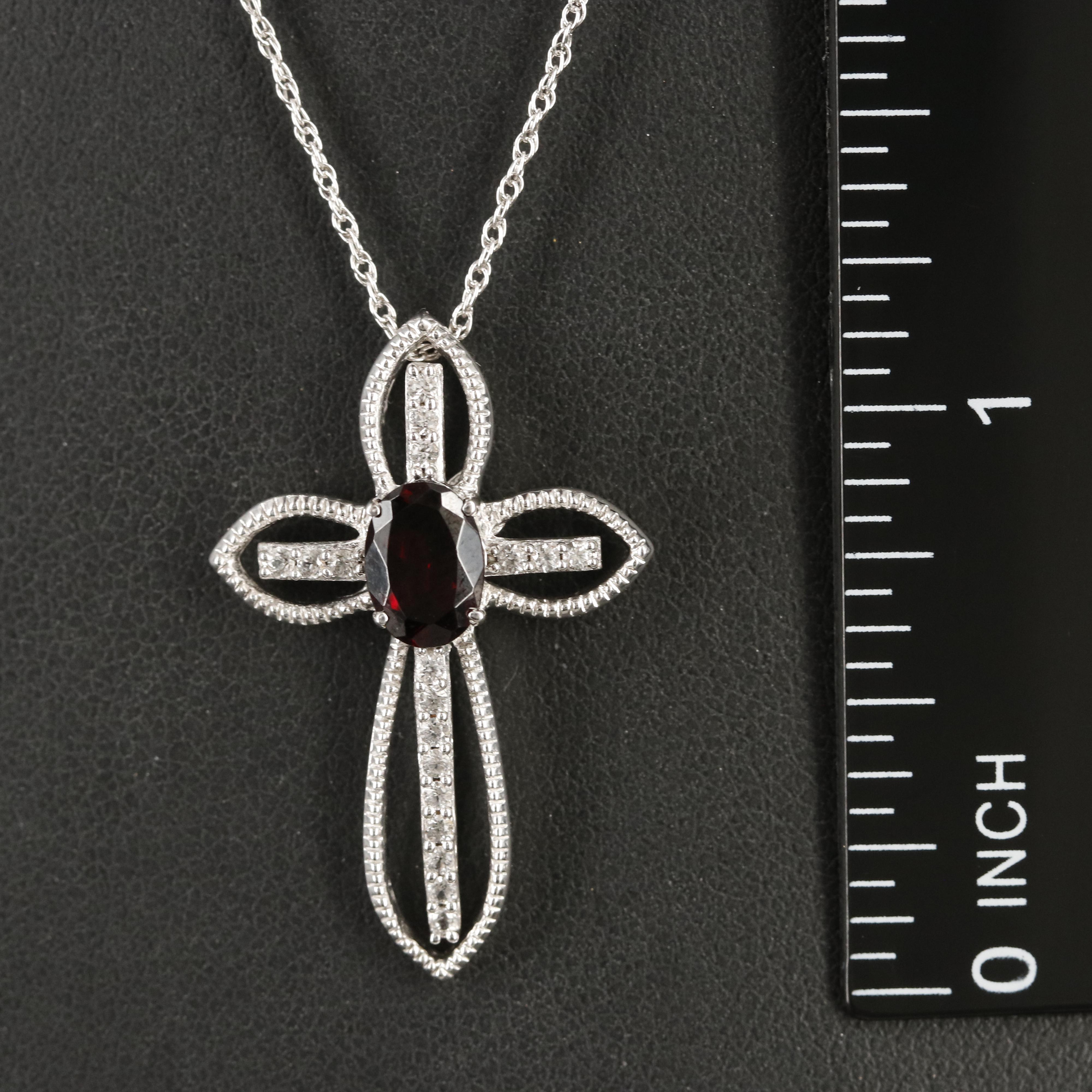Sterling Garnet and Sapphire Cross Pendant Necklace