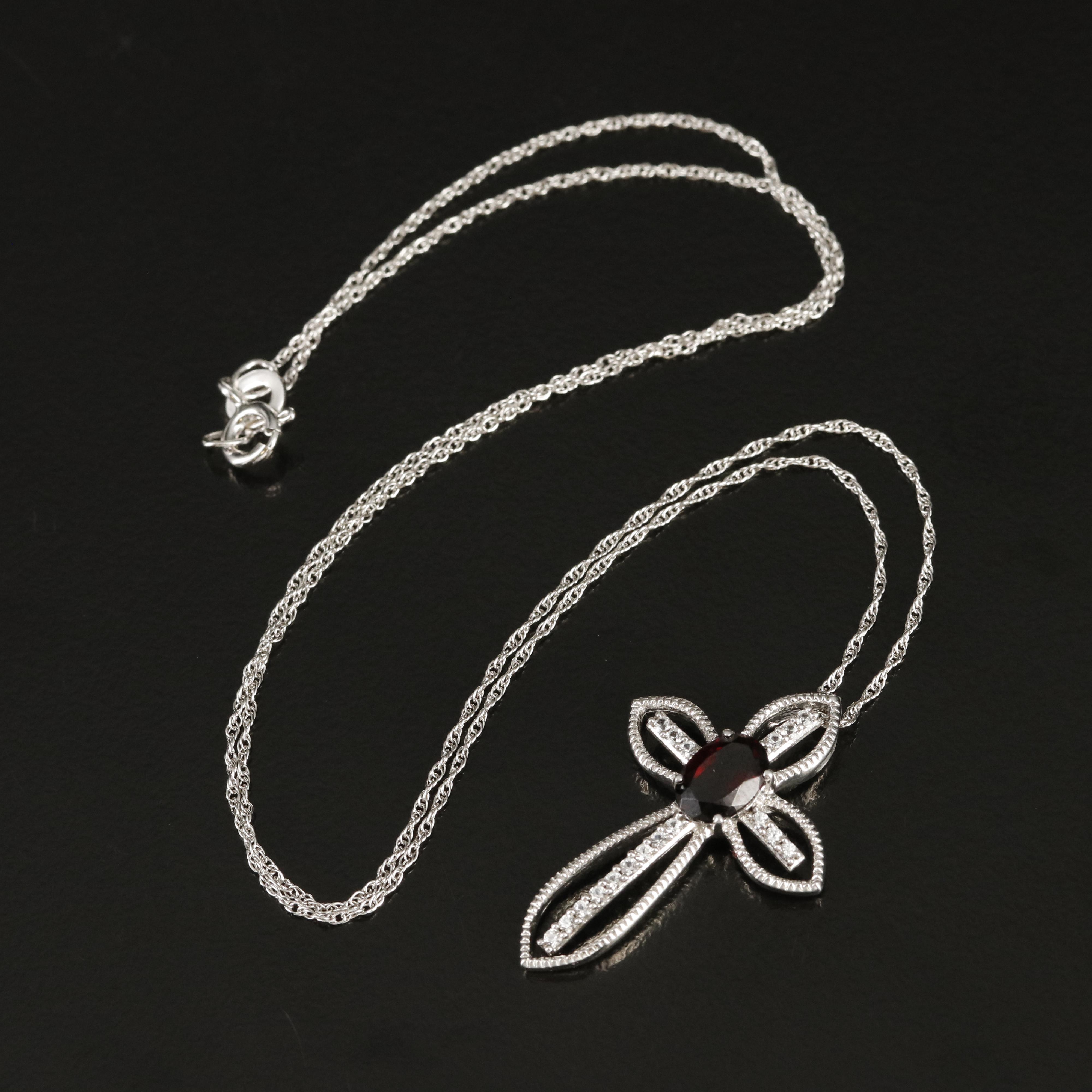 Sterling Garnet and Sapphire Cross Pendant Necklace