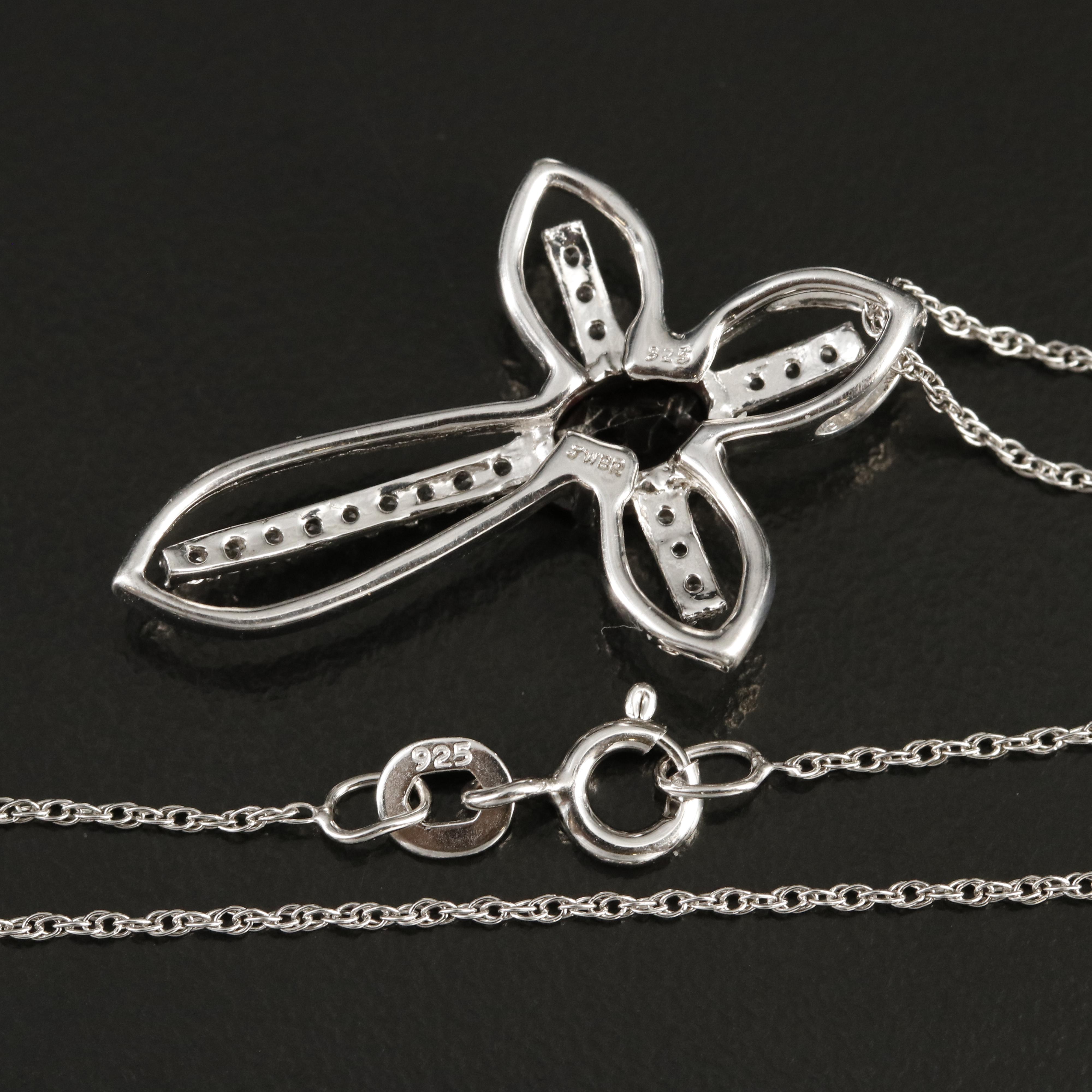 Sterling Garnet and Sapphire Cross Pendant Necklace