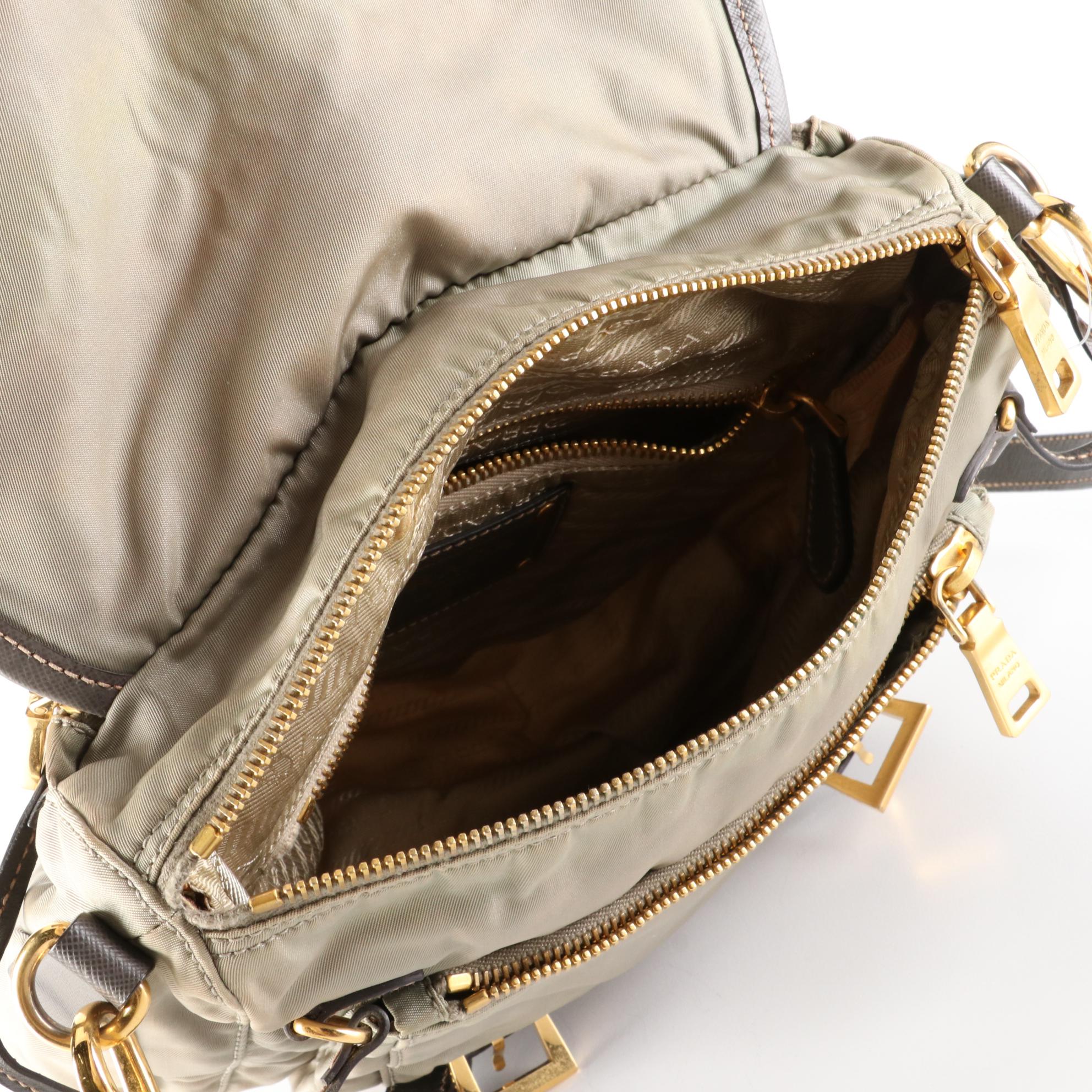 Prada Nylon and Leather Buckle Flap Shoulder Bag