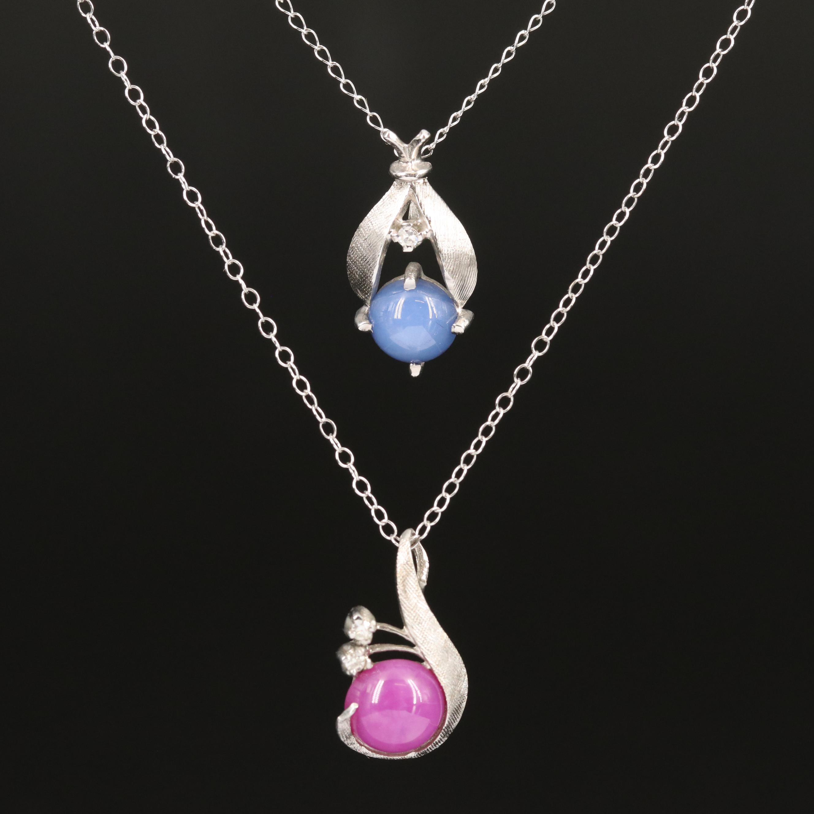 Vintage 14K Linde Star Ruby and Sapphire Necklaces with Diamond Accents