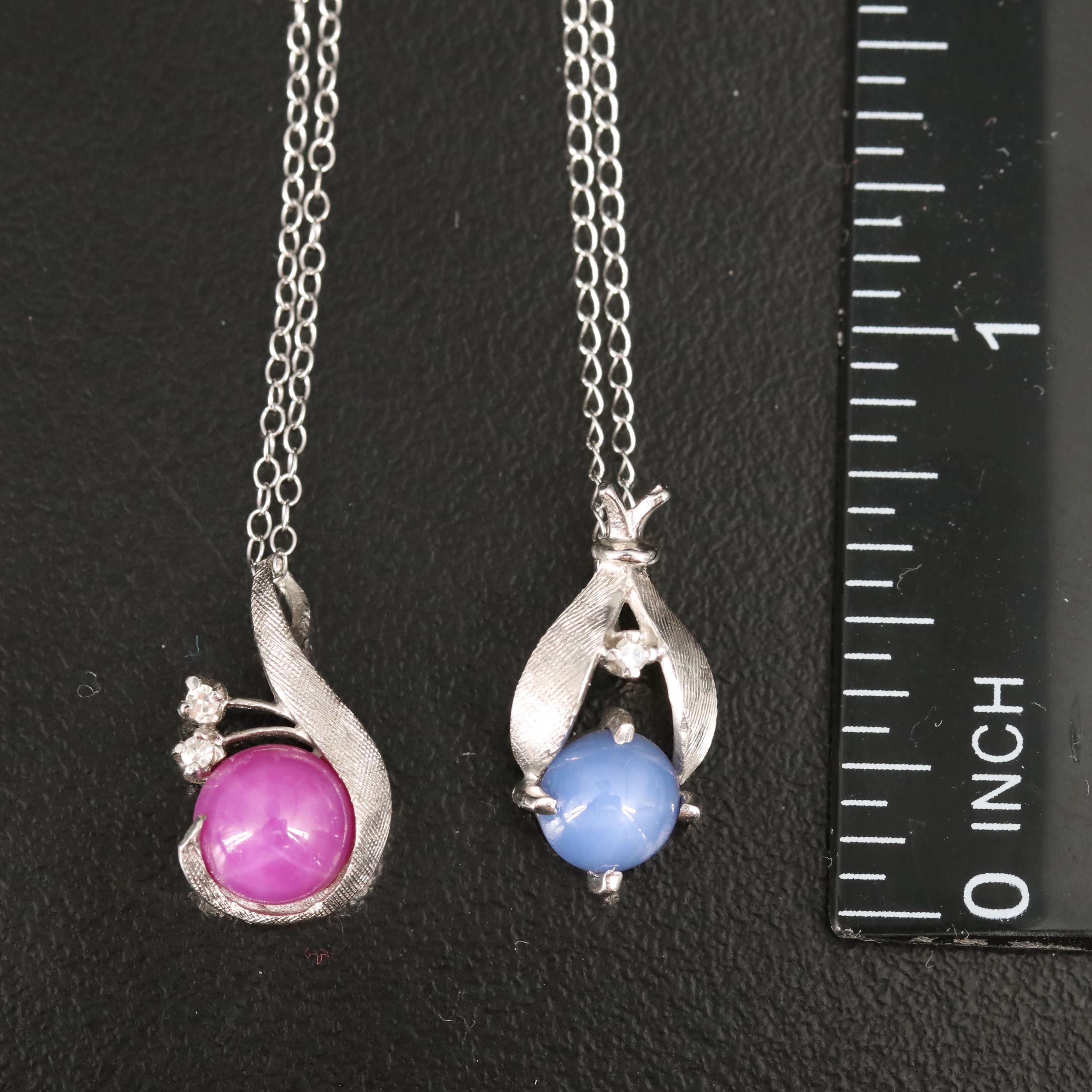 Vintage 14K Linde Star Ruby and Sapphire Necklaces with Diamond Accents