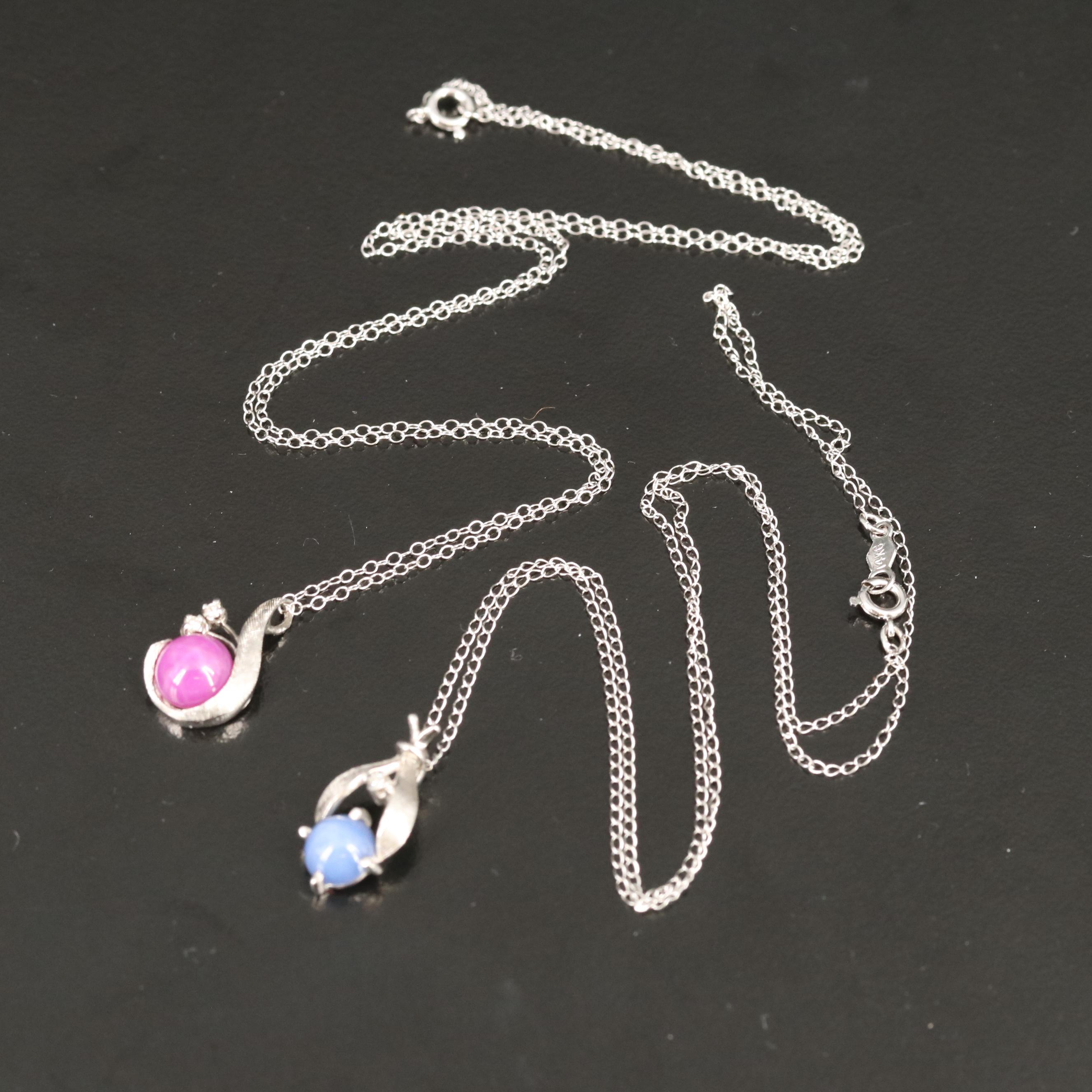 Vintage 14K Linde Star Ruby and Sapphire Necklaces with Diamond Accents