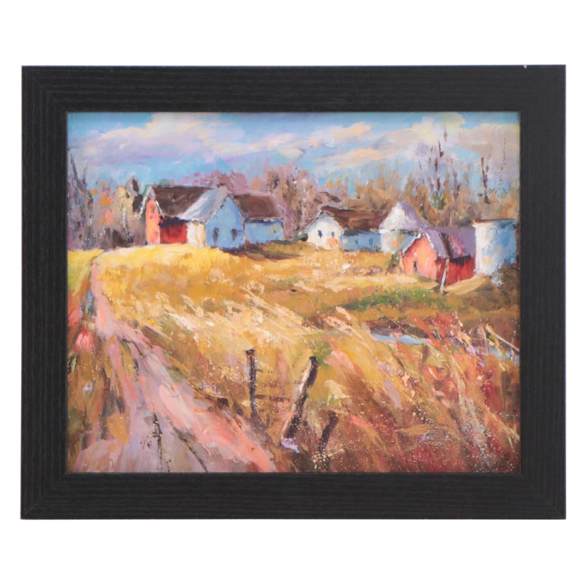 Farm Landscape Acrylic Painting, 21st Century