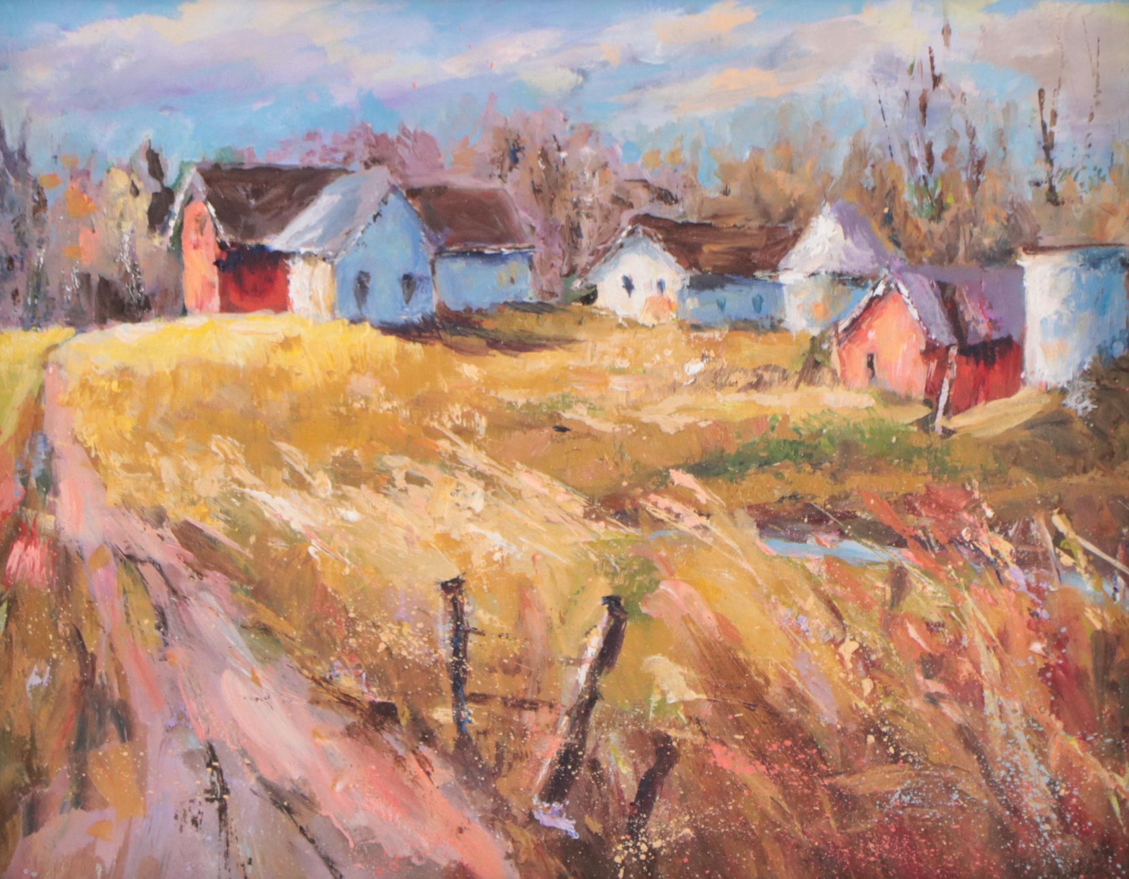 Farm Landscape Acrylic Painting, 21st Century