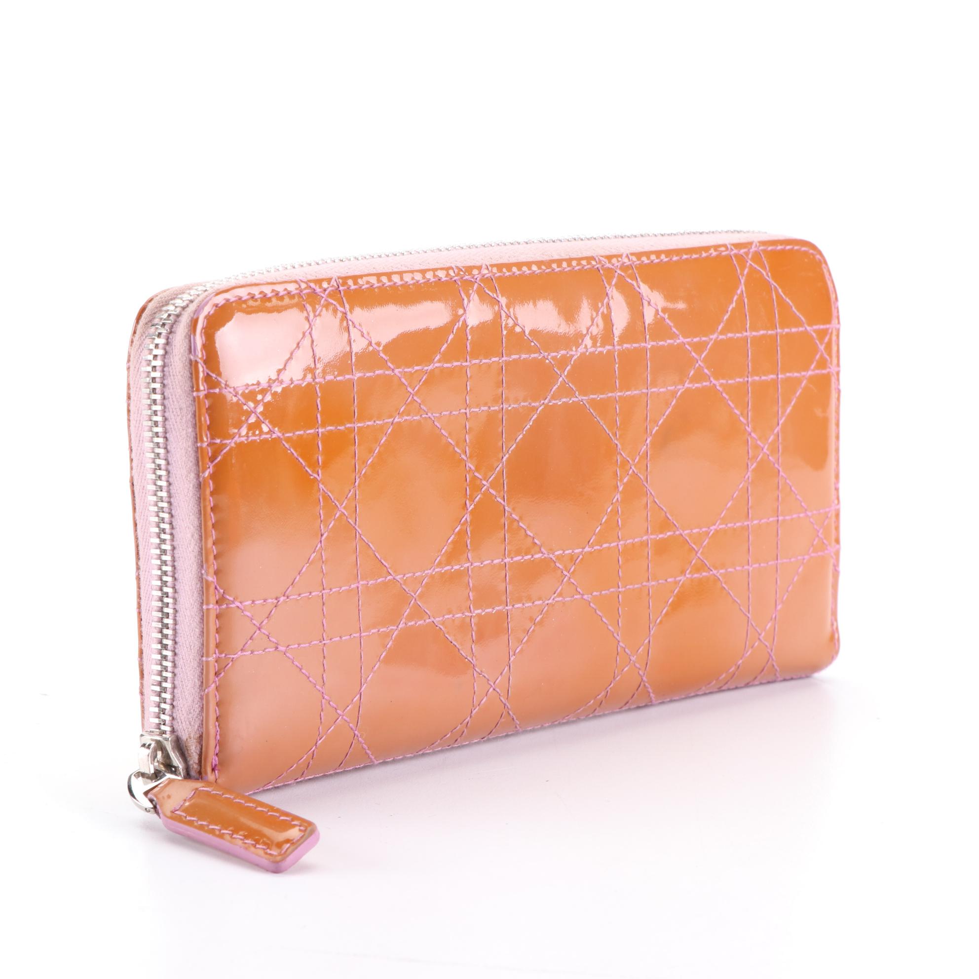 Christian Dior Zip Around Wallet in Cannage Quilted Patent Leather