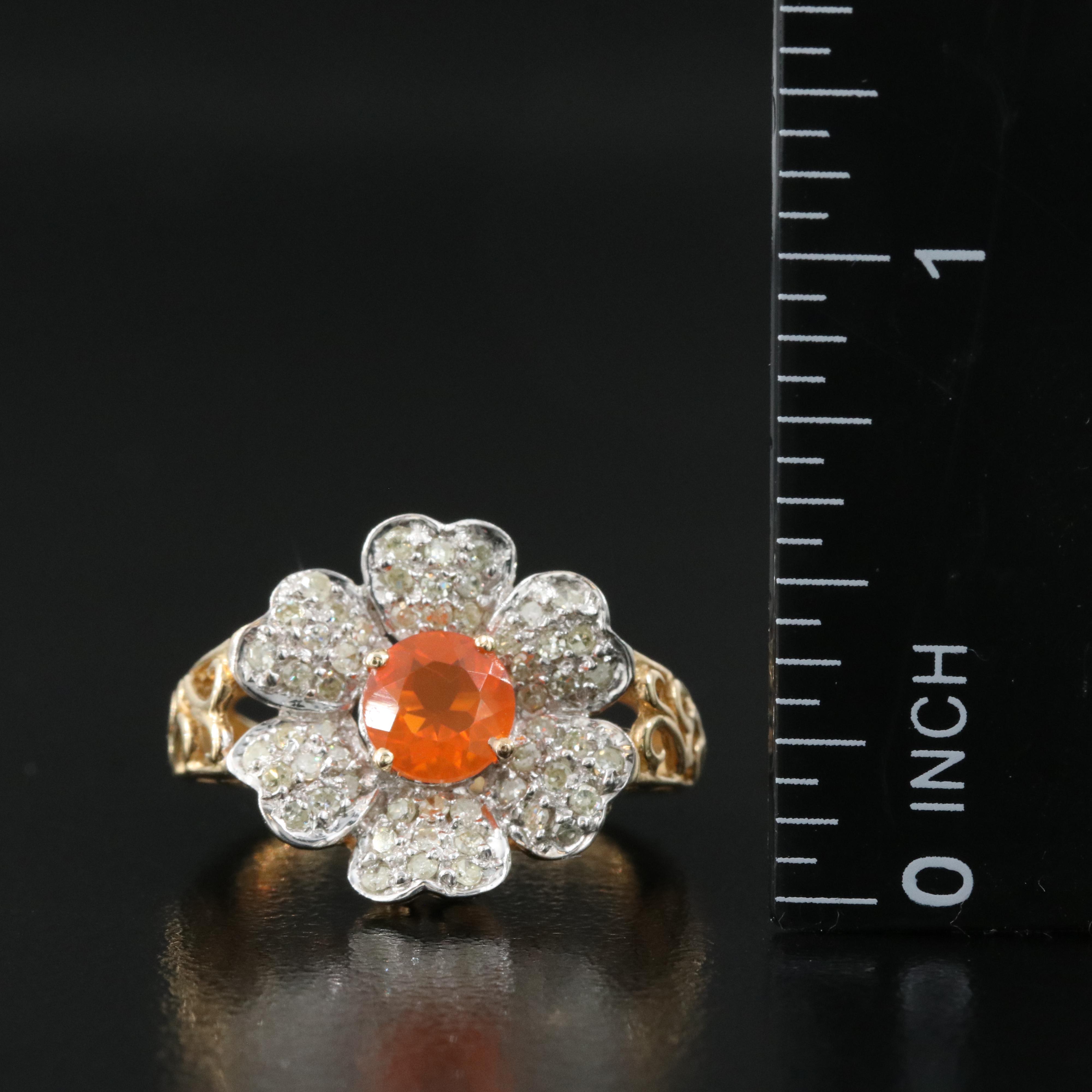 14K Fire Opal and Diamond Ring