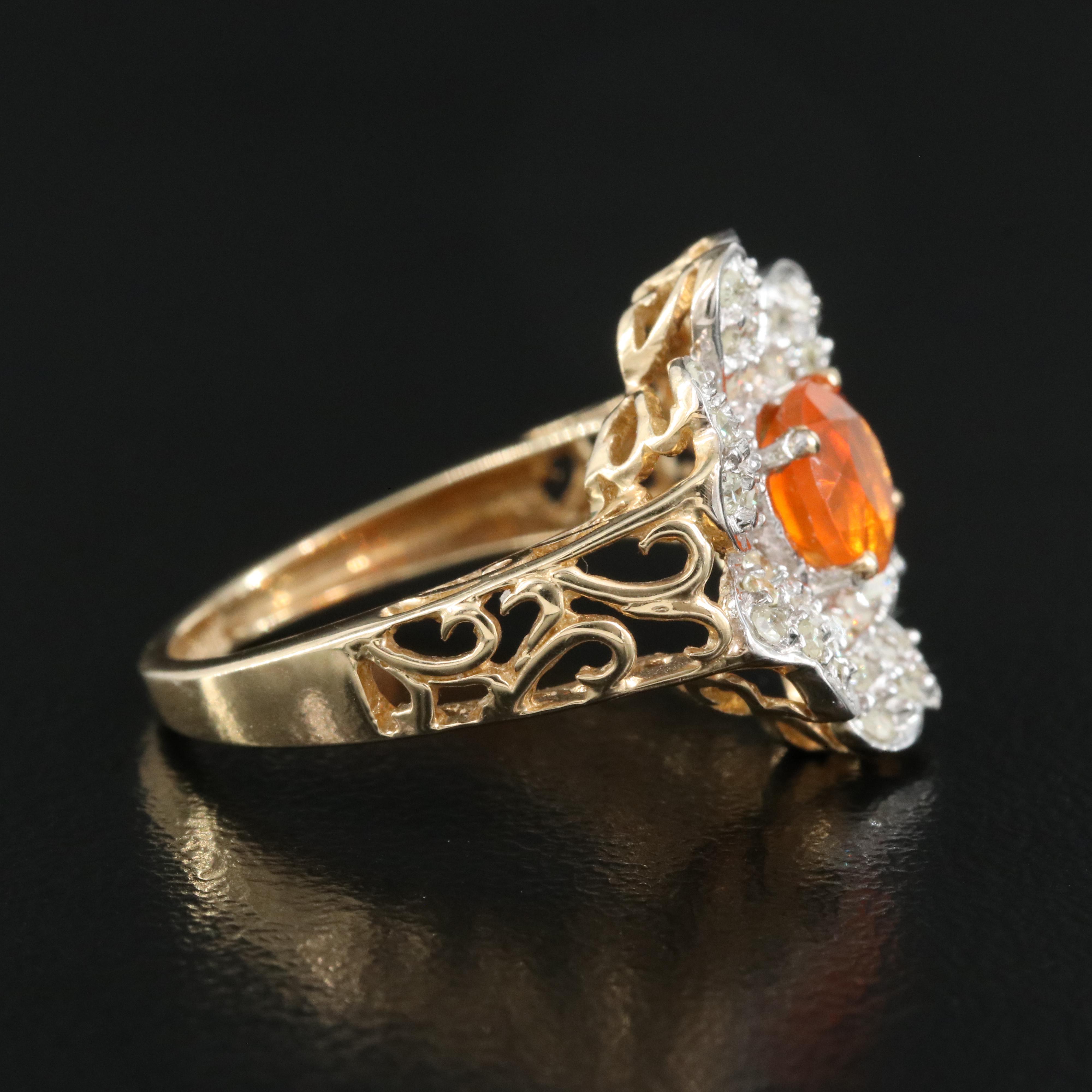 14K Fire Opal and Diamond Ring