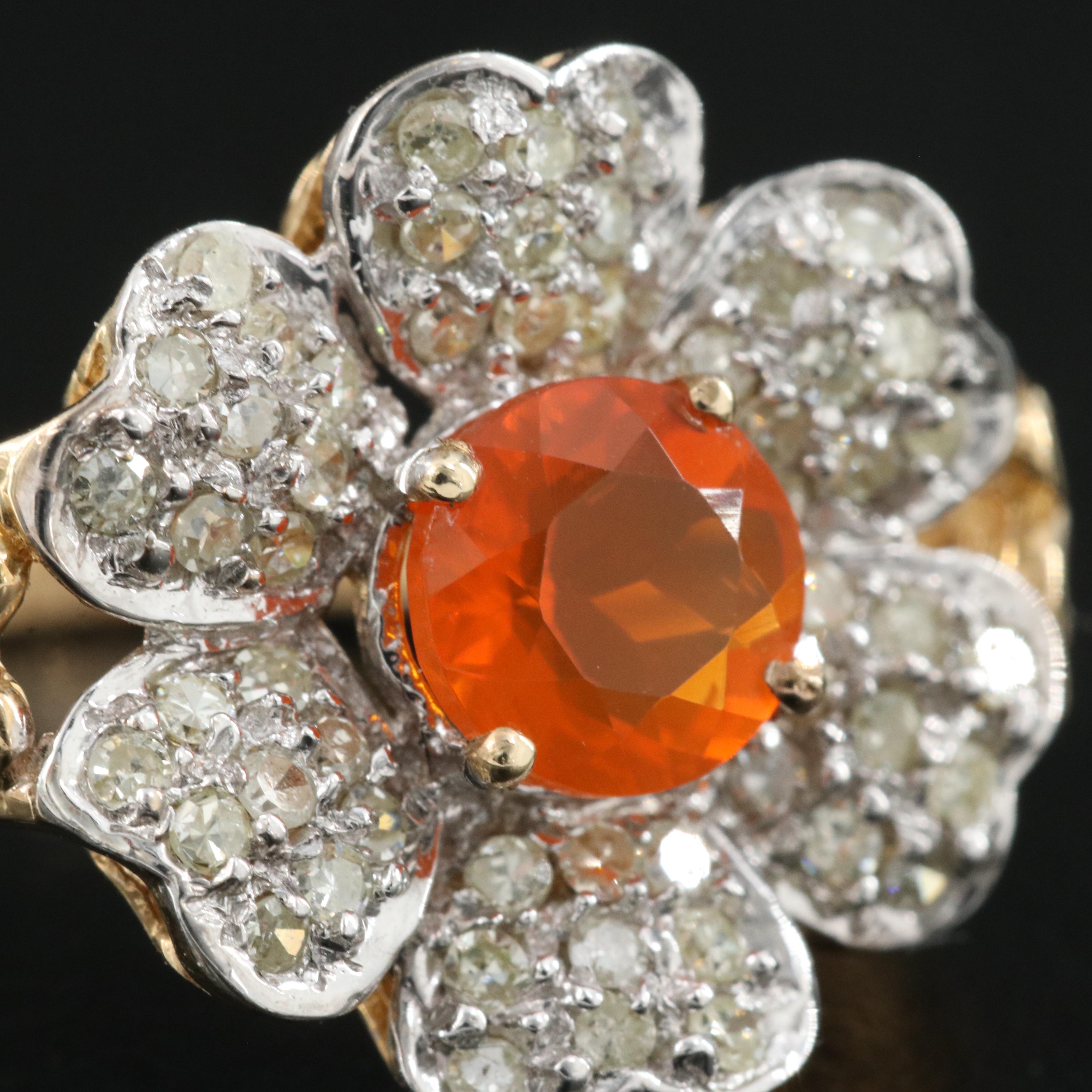 14K Fire Opal and Diamond Ring