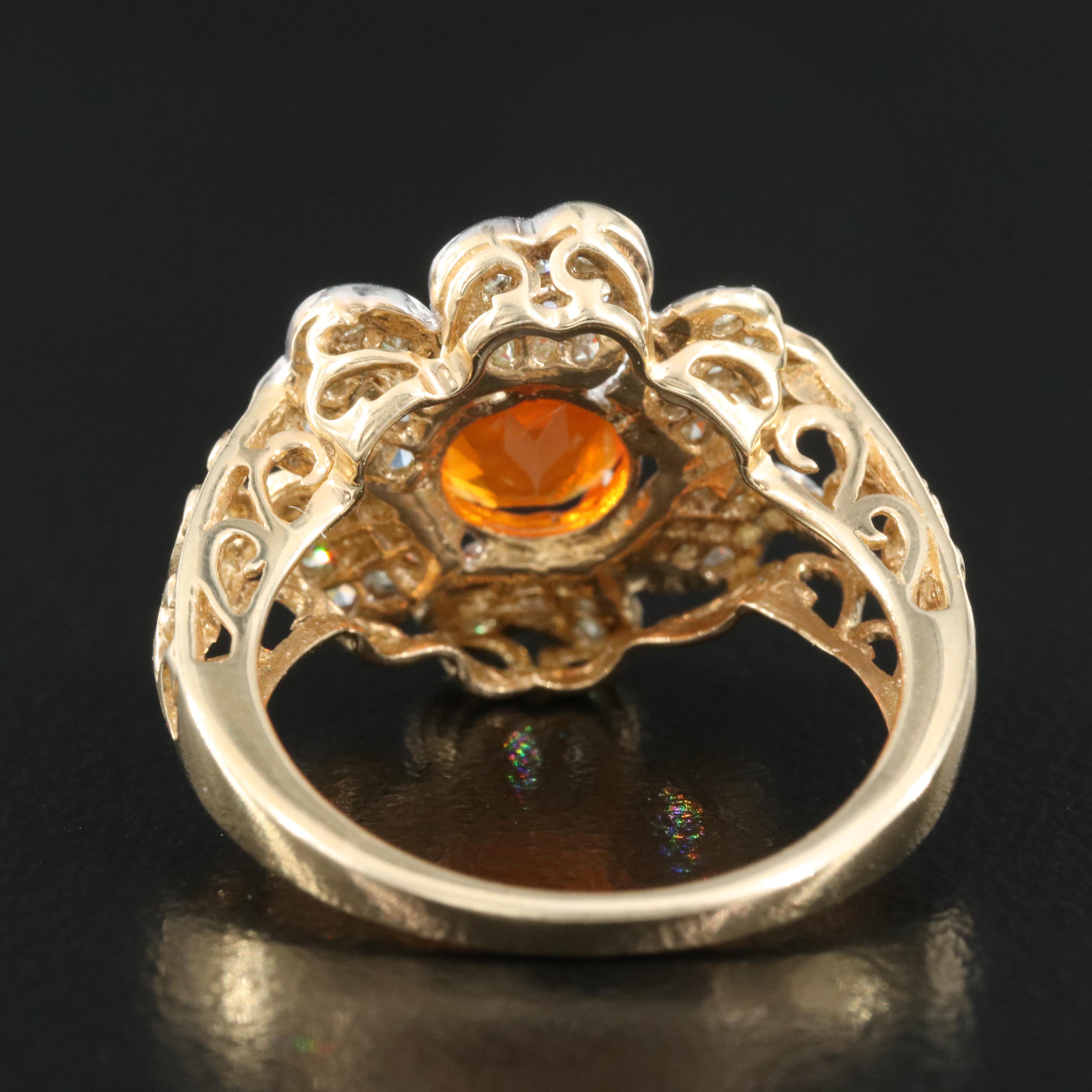 14K Fire Opal and Diamond Ring