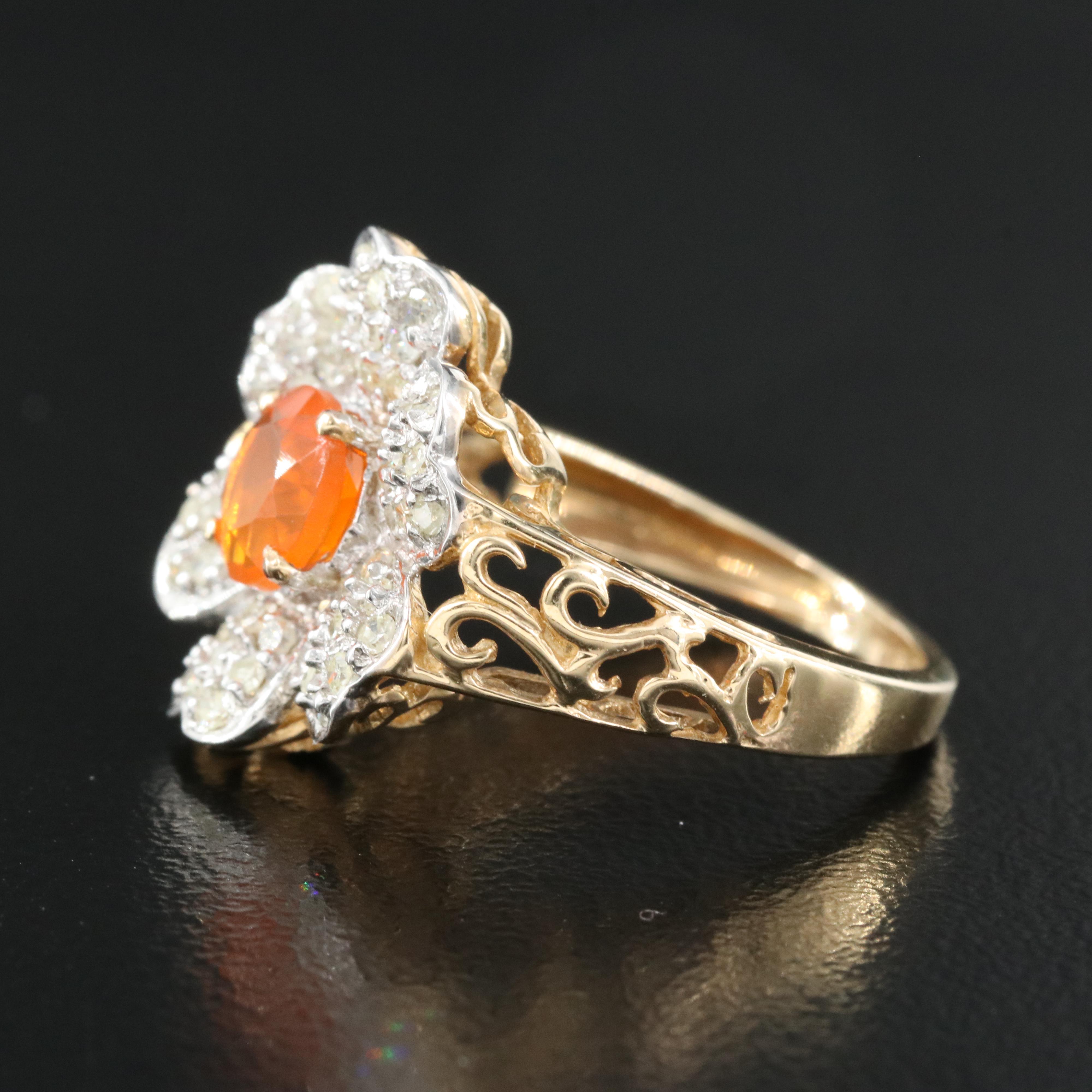 14K Fire Opal and Diamond Ring