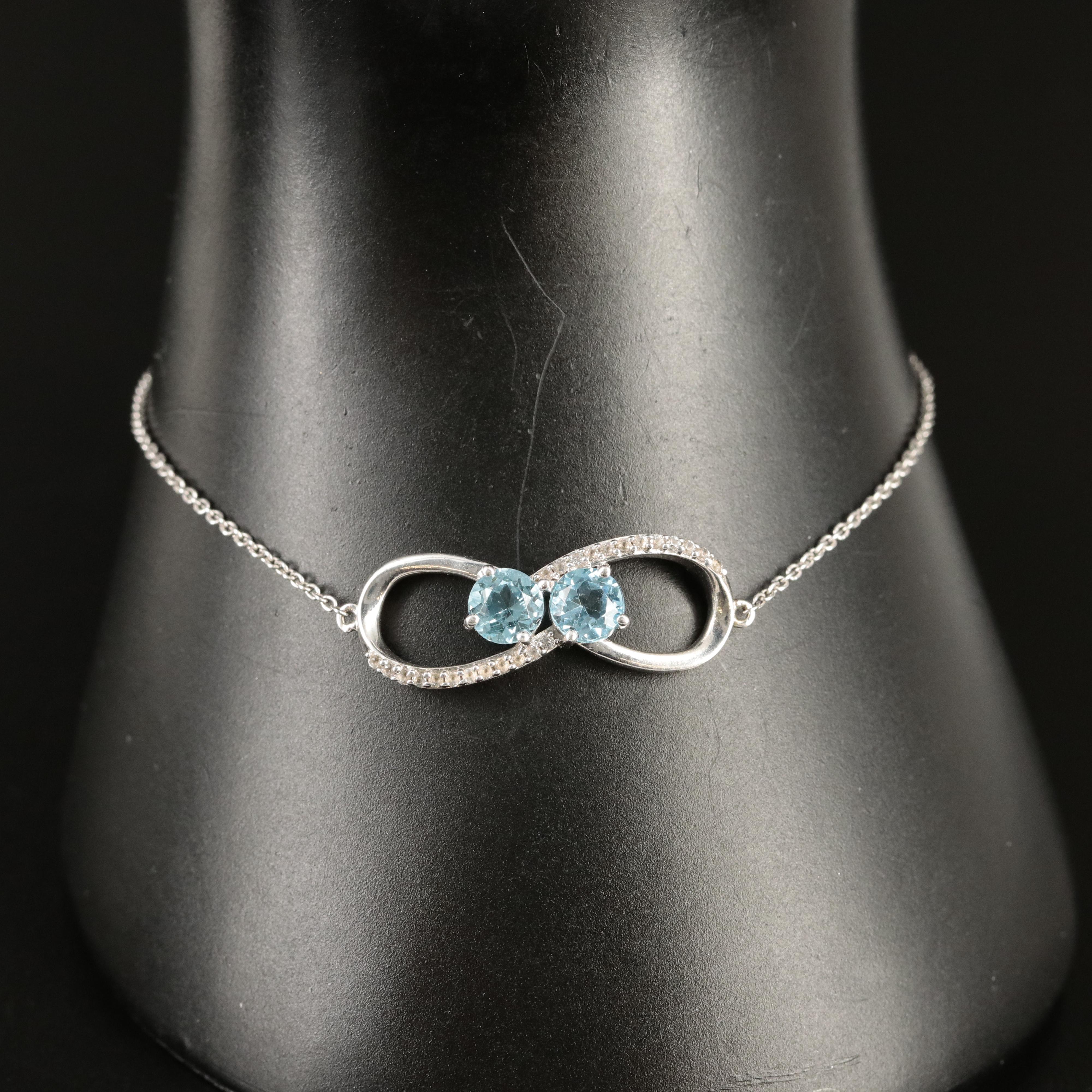 Sterling Swiss Blue and White Topaz Stationary Bracelet