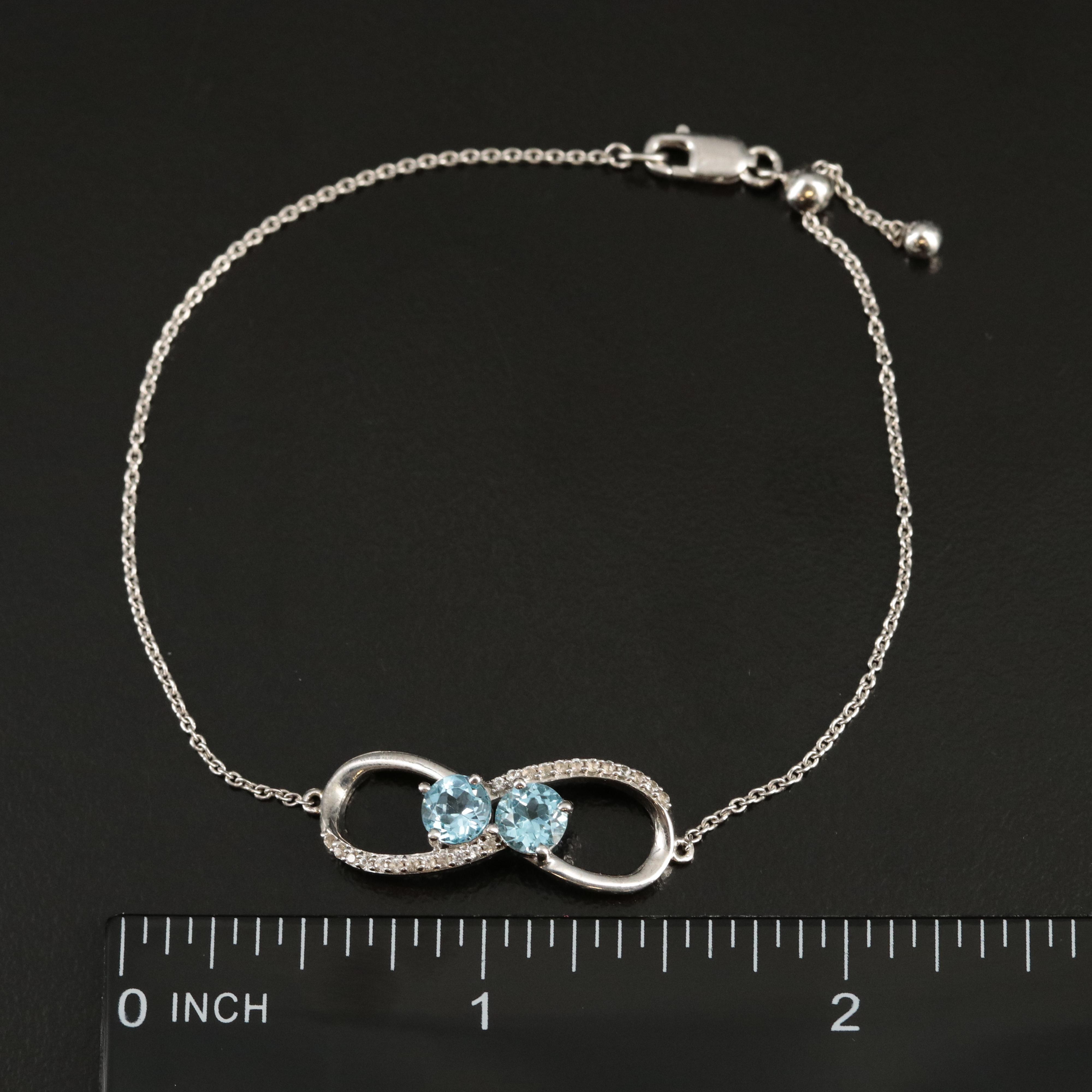 Sterling Swiss Blue and White Topaz Stationary Bracelet