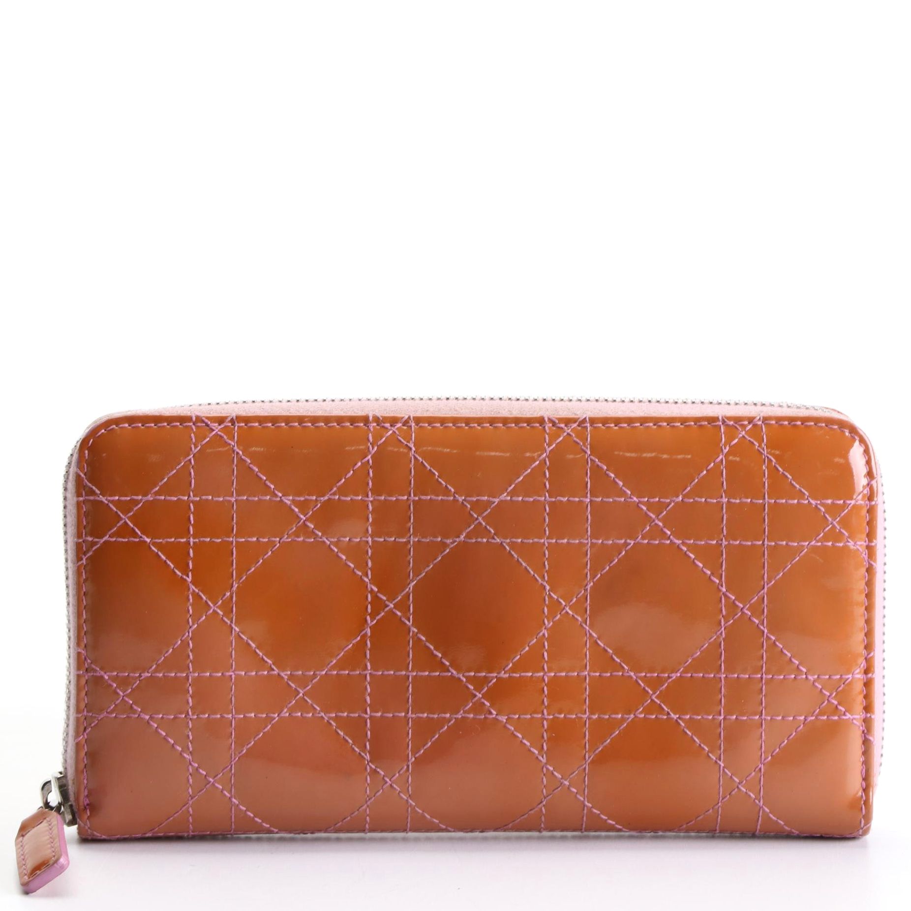 Christian Dior Zip Around Wallet in Cannage Quilted Patent Leather
