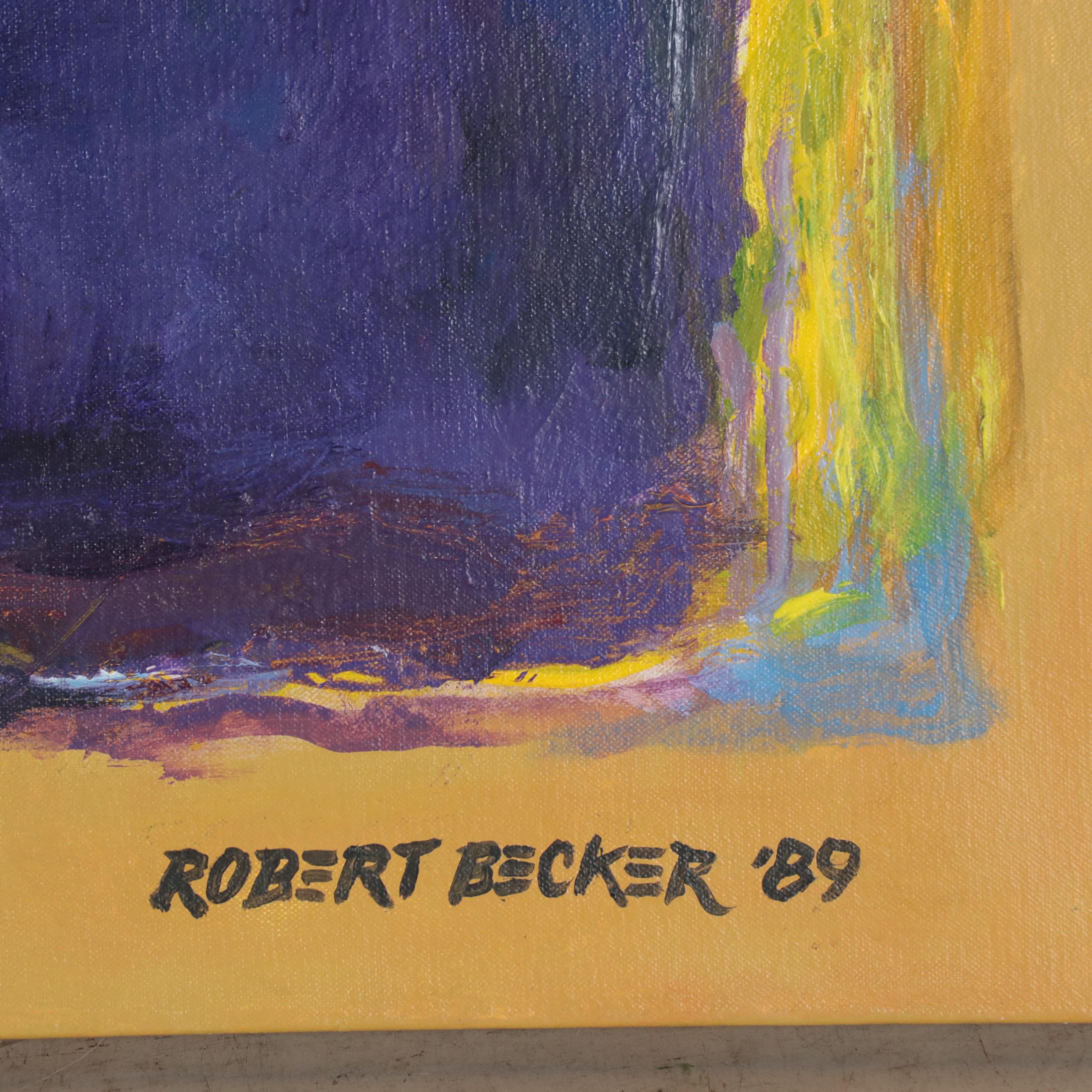 Robert Becker Abstract Acrylic Diptych Painting, 1989