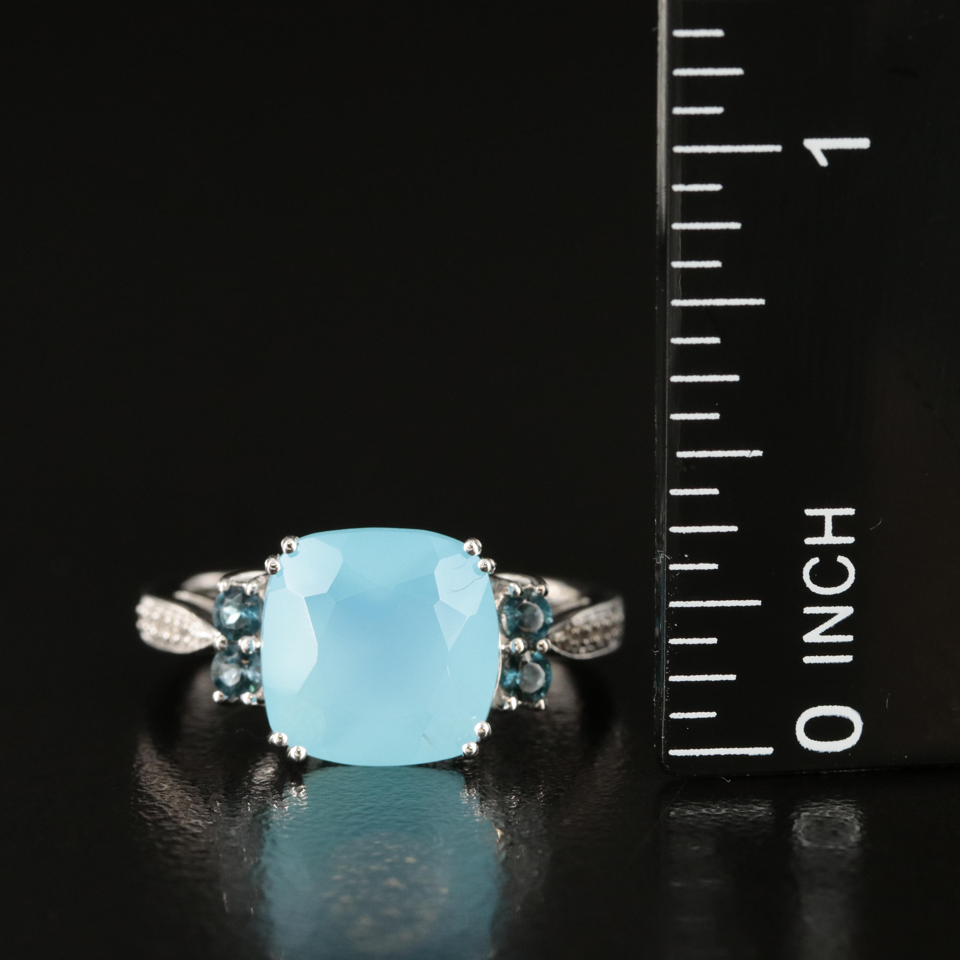 Sterling Chalcedony, Tourmaline and Sapphire Ring