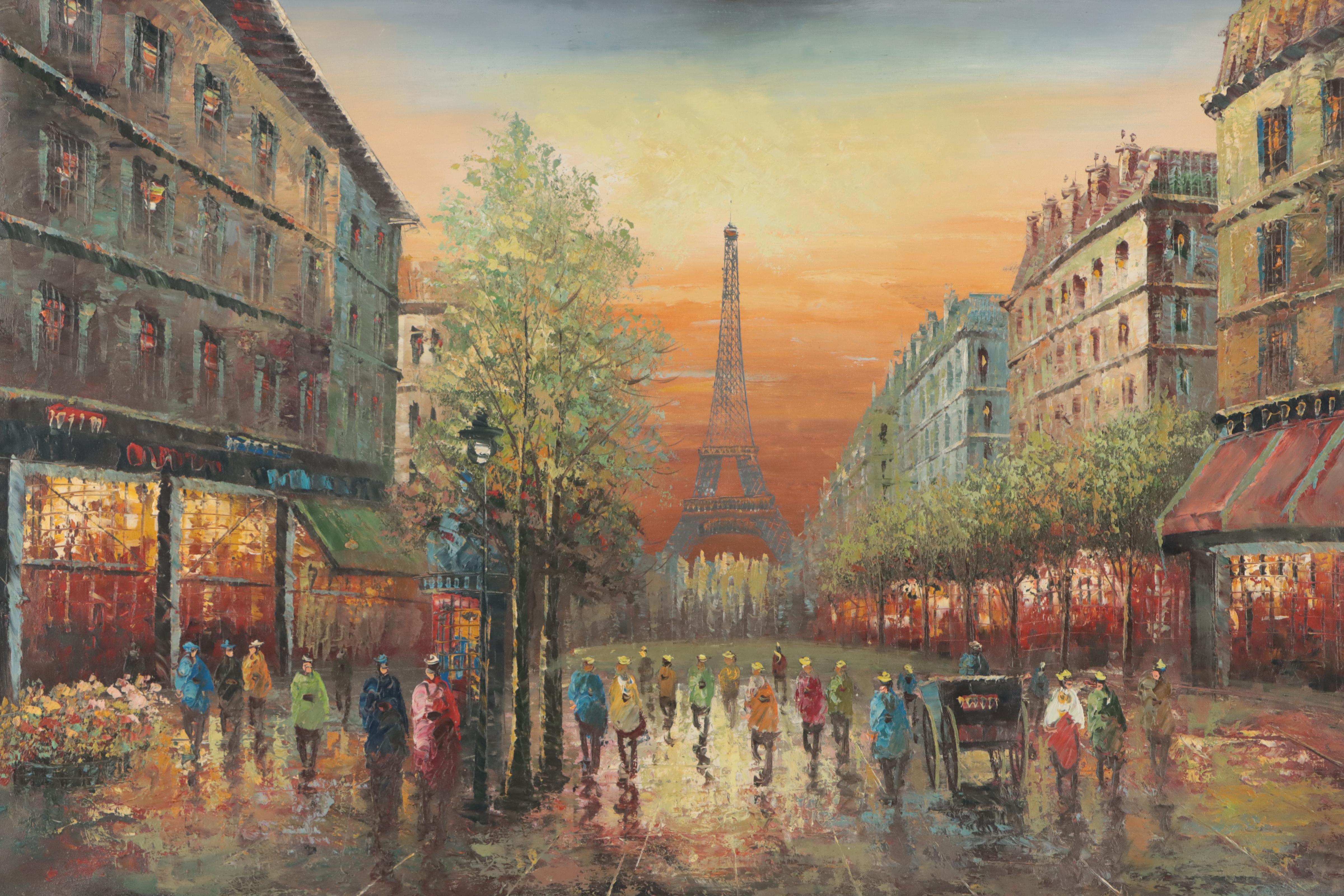 Parisian Street Scene Oil Painting