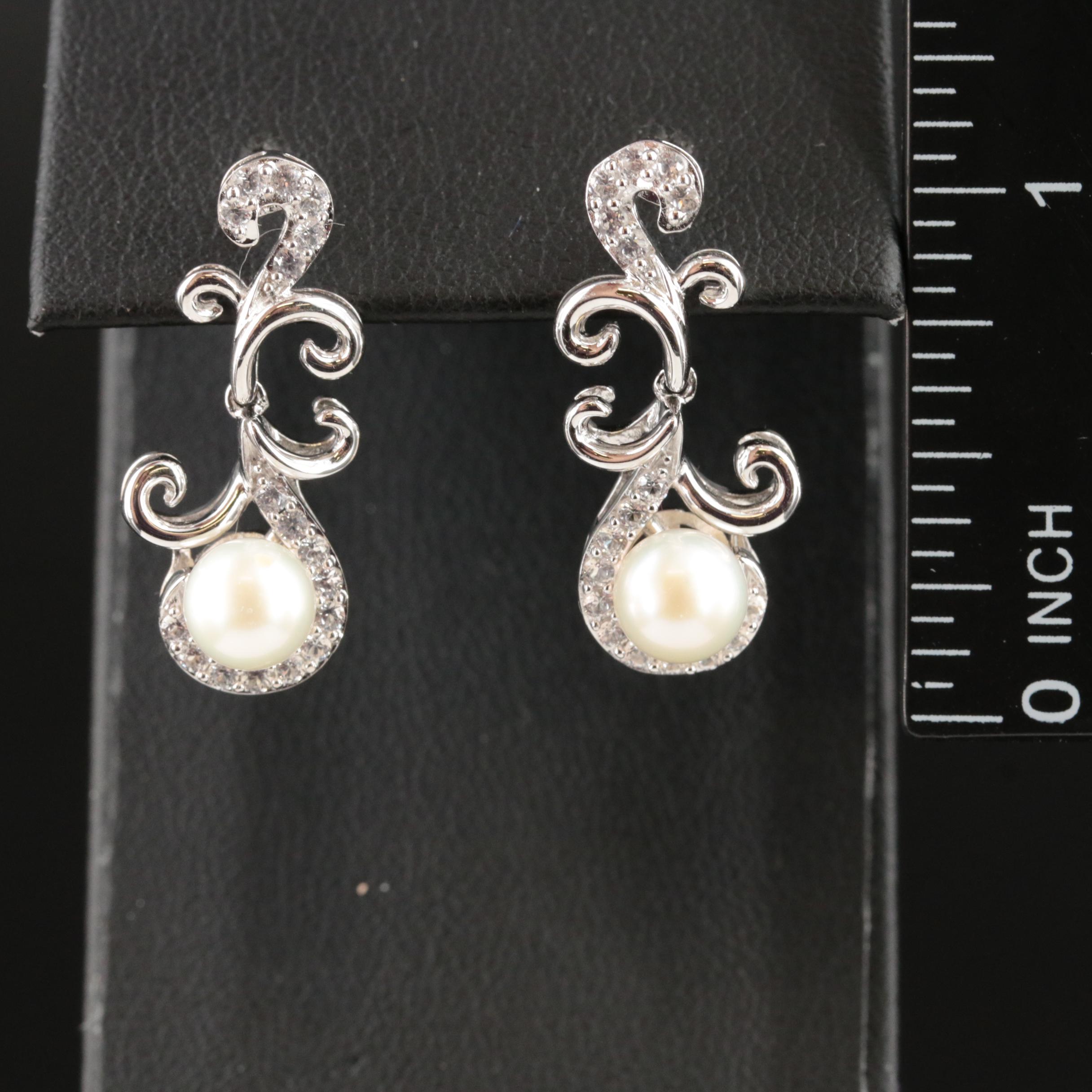 Sterling Pearl and White Sapphire Earrings