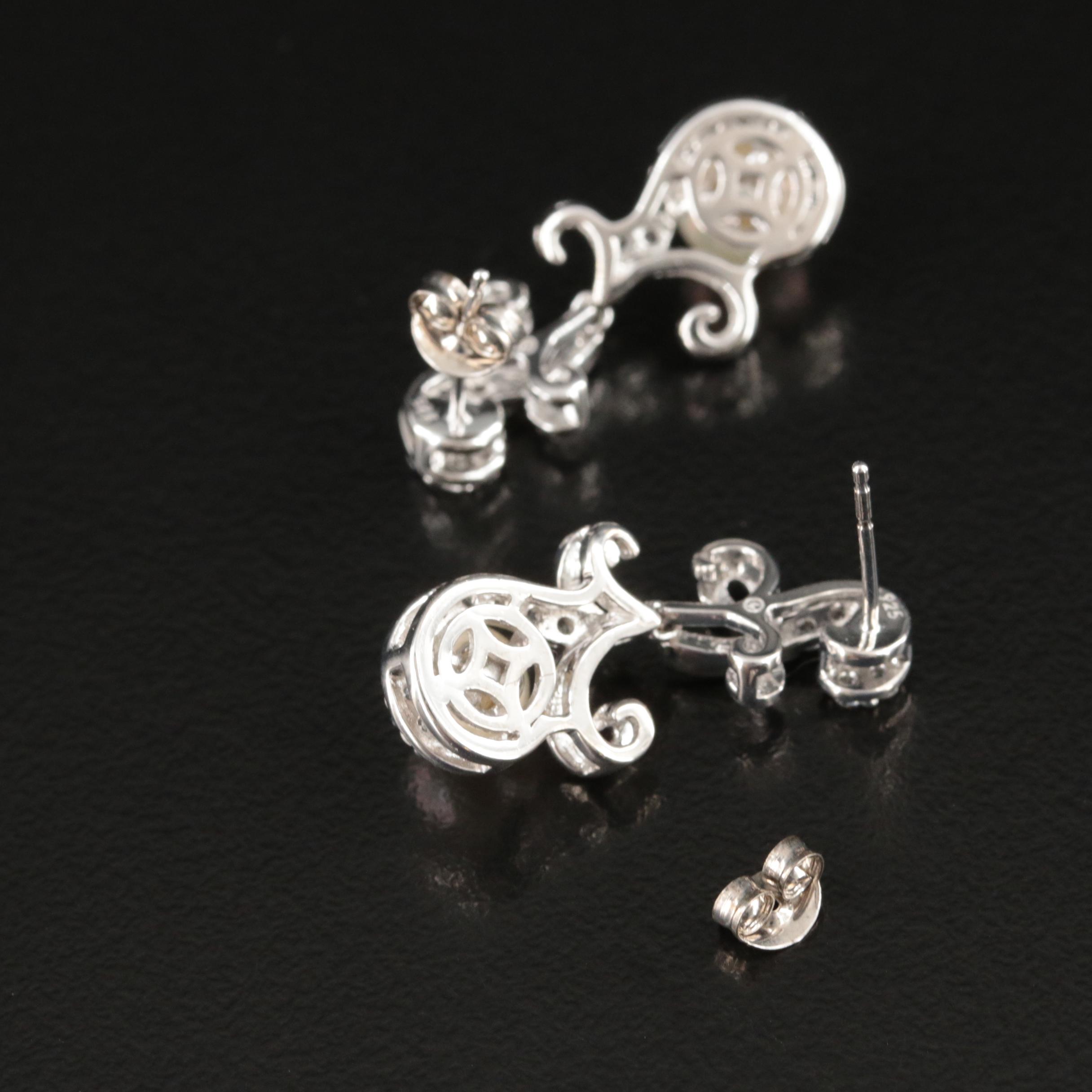 Sterling Pearl and White Sapphire Earrings