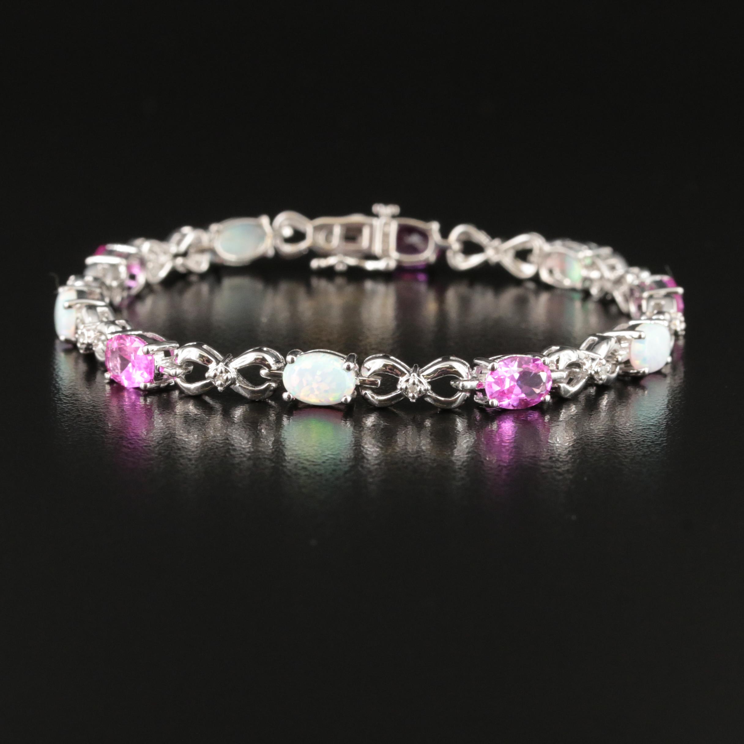 Sterling Opal, Ruby and Diamond Infinity Bracelet