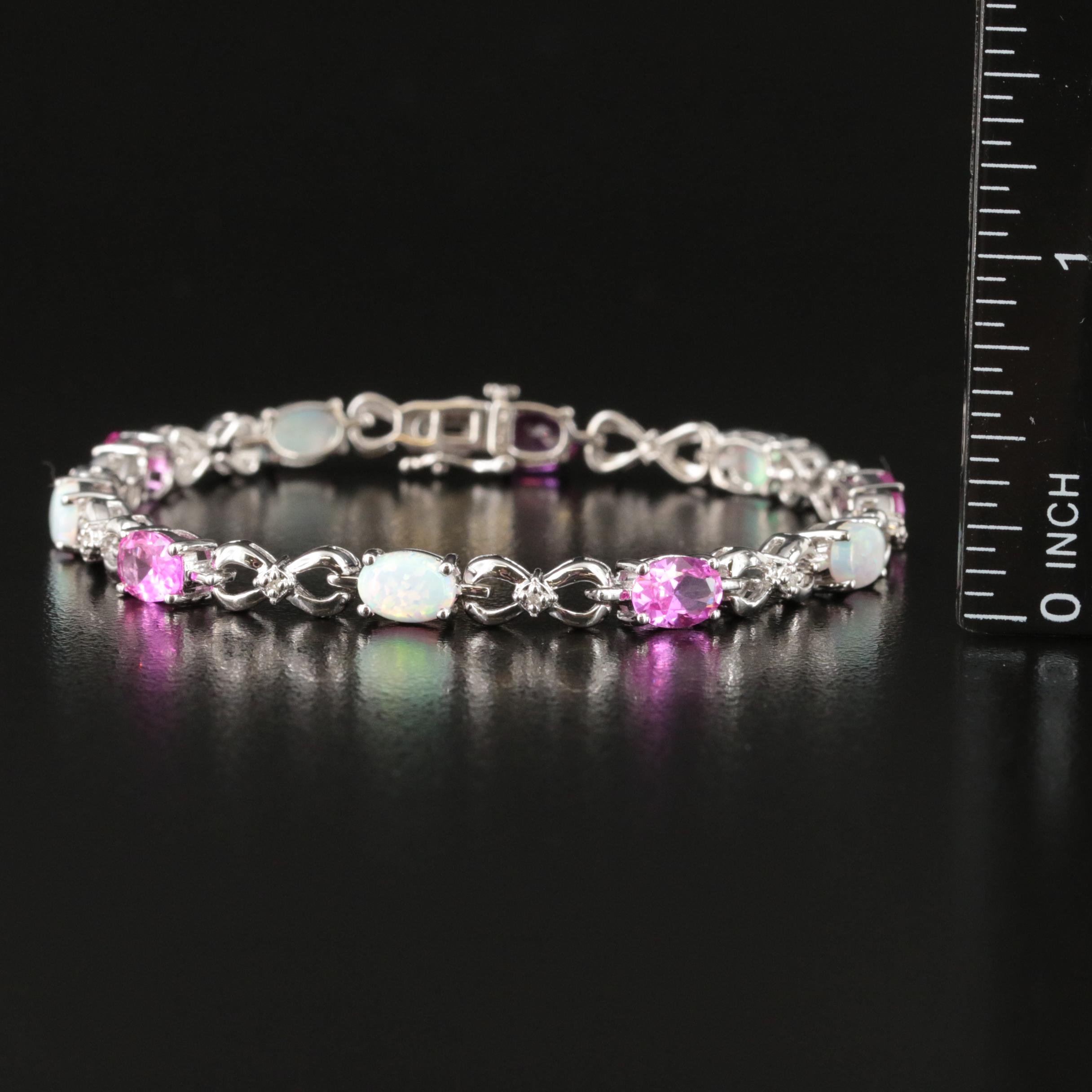 Sterling Opal, Ruby and Diamond Infinity Bracelet