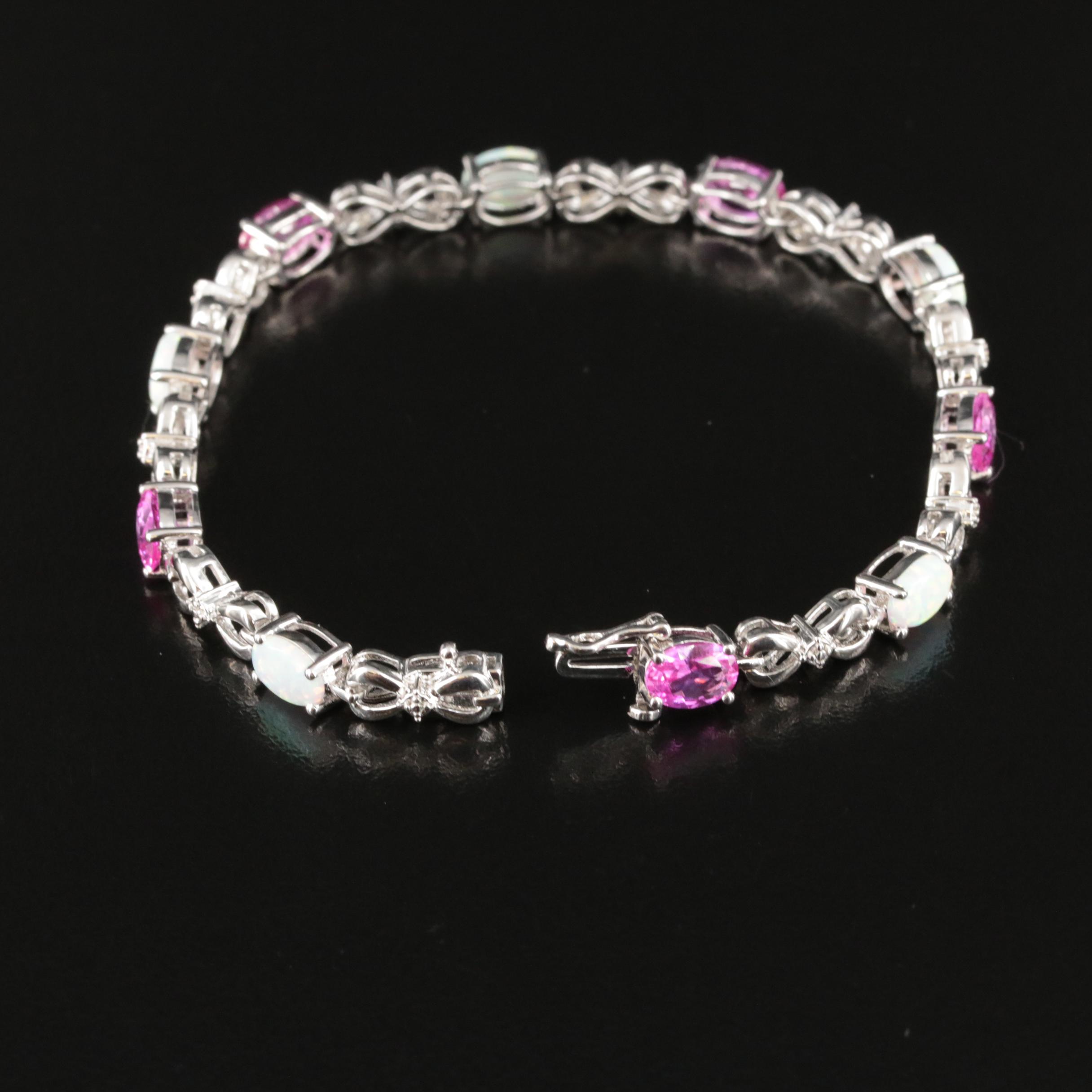 Sterling Opal, Ruby and Diamond Infinity Bracelet
