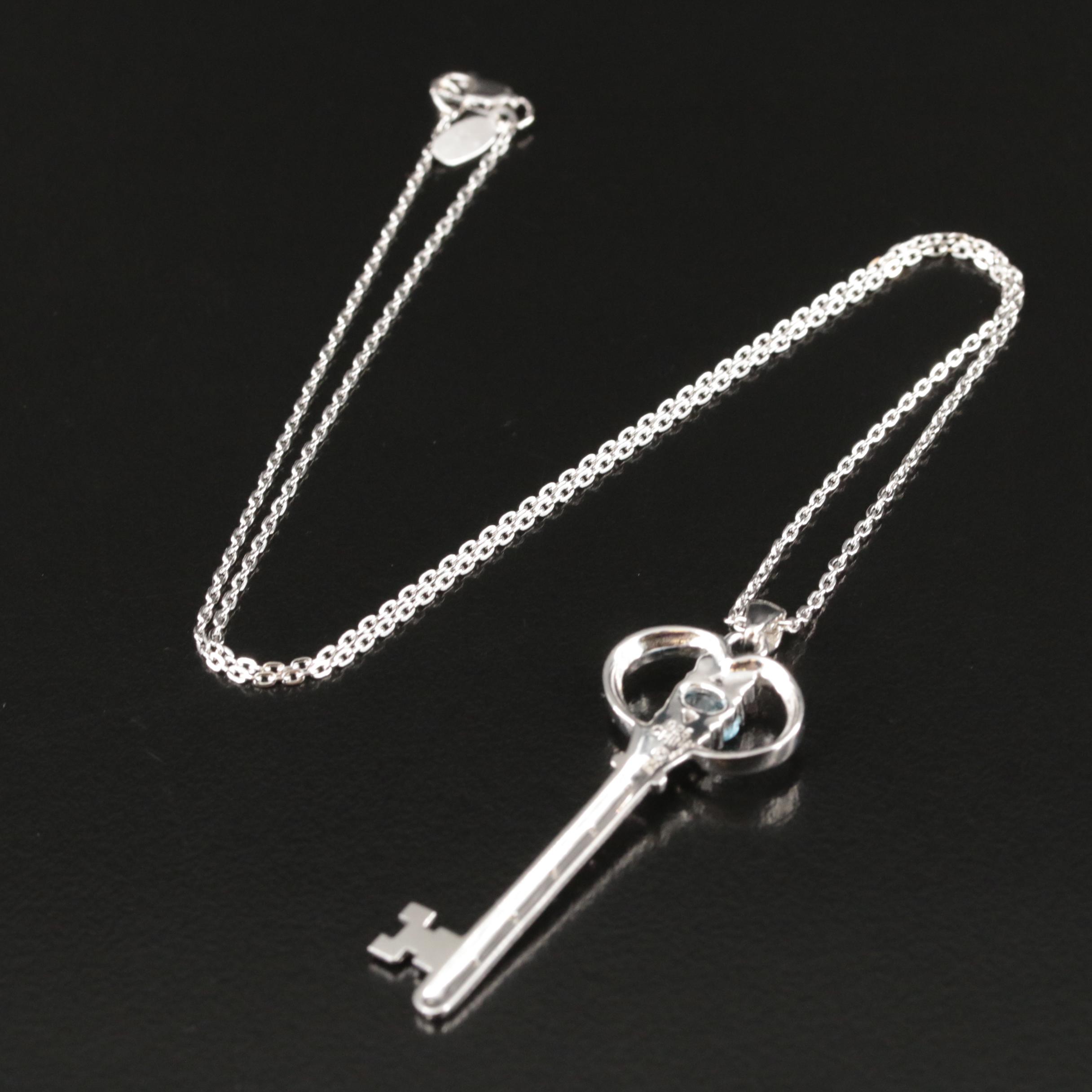 Sterling Sky Blue Topaz and Diamond Key Pendant Necklace