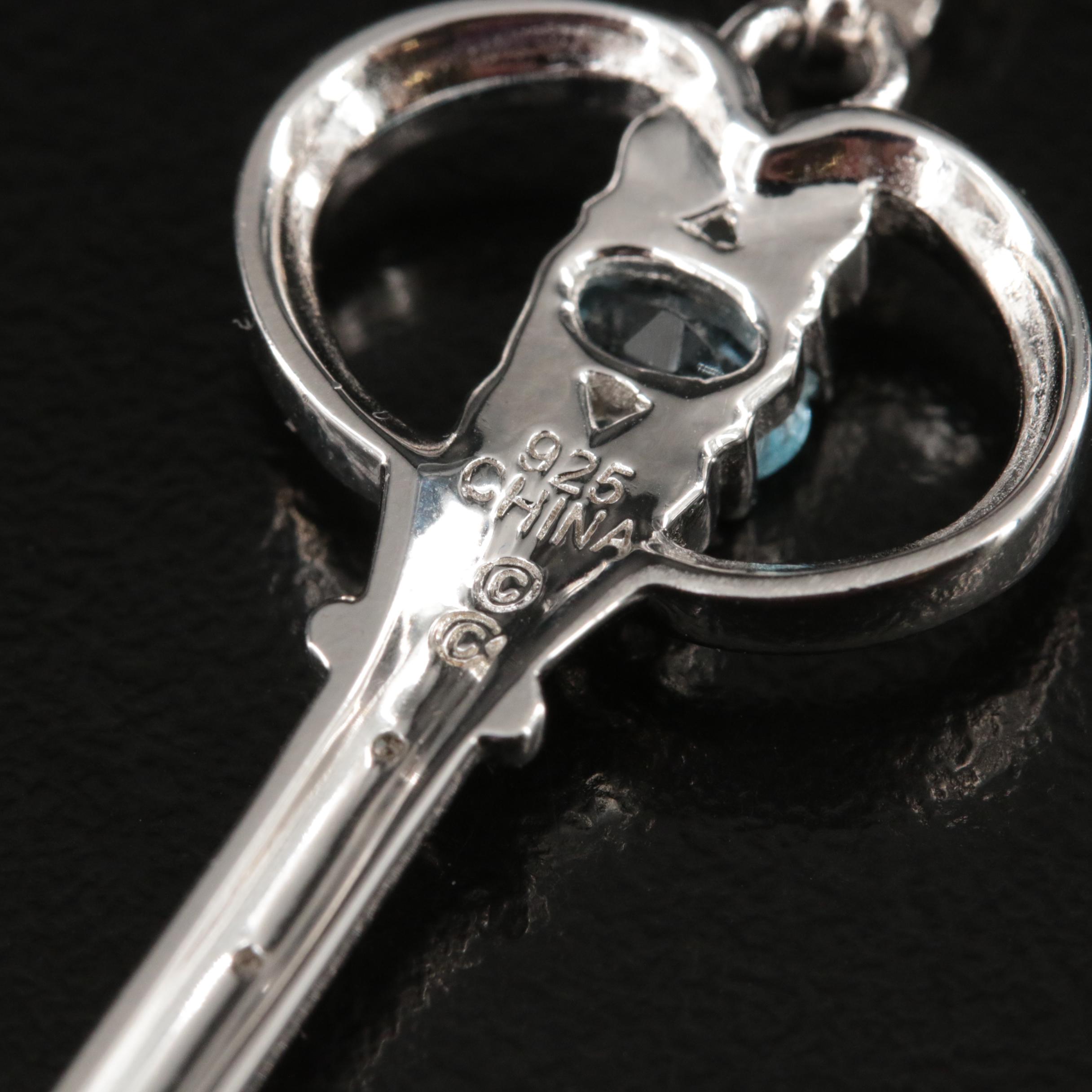 Sterling Sky Blue Topaz and Diamond Key Pendant Necklace