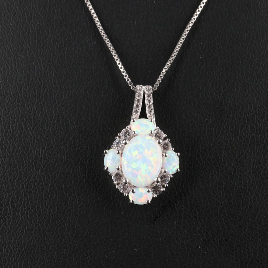 Sterling Opal and Sapphire Necklace