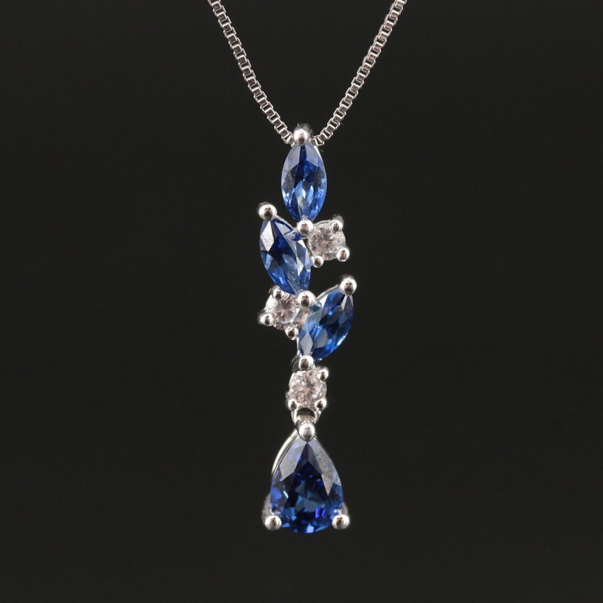 Sterling Blue Sapphire and White Sapphire Pendant Necklace