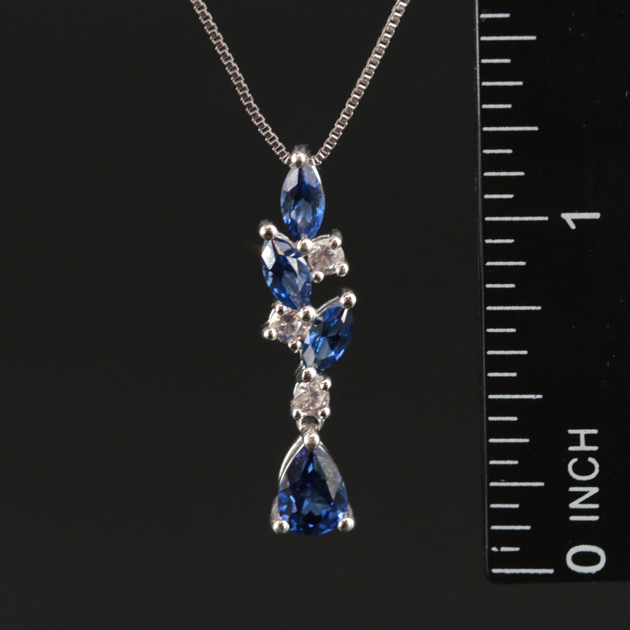 Sterling Blue Sapphire and White Sapphire Pendant Necklace