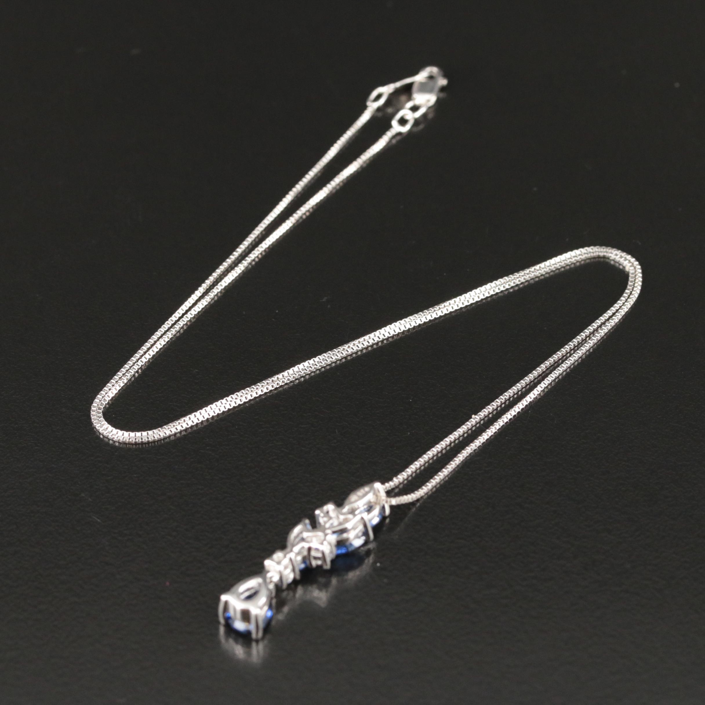 Sterling Blue Sapphire and White Sapphire Pendant Necklace
