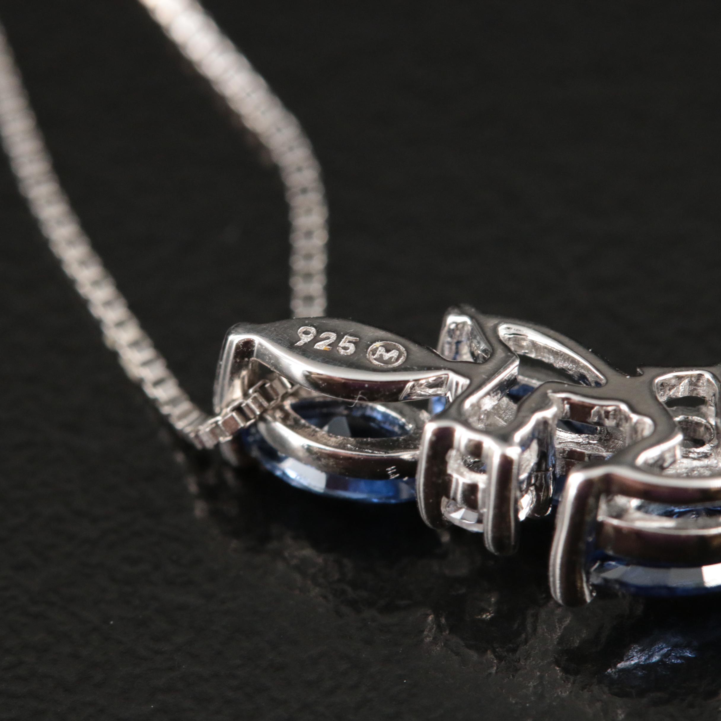 Sterling Blue Sapphire and White Sapphire Pendant Necklace