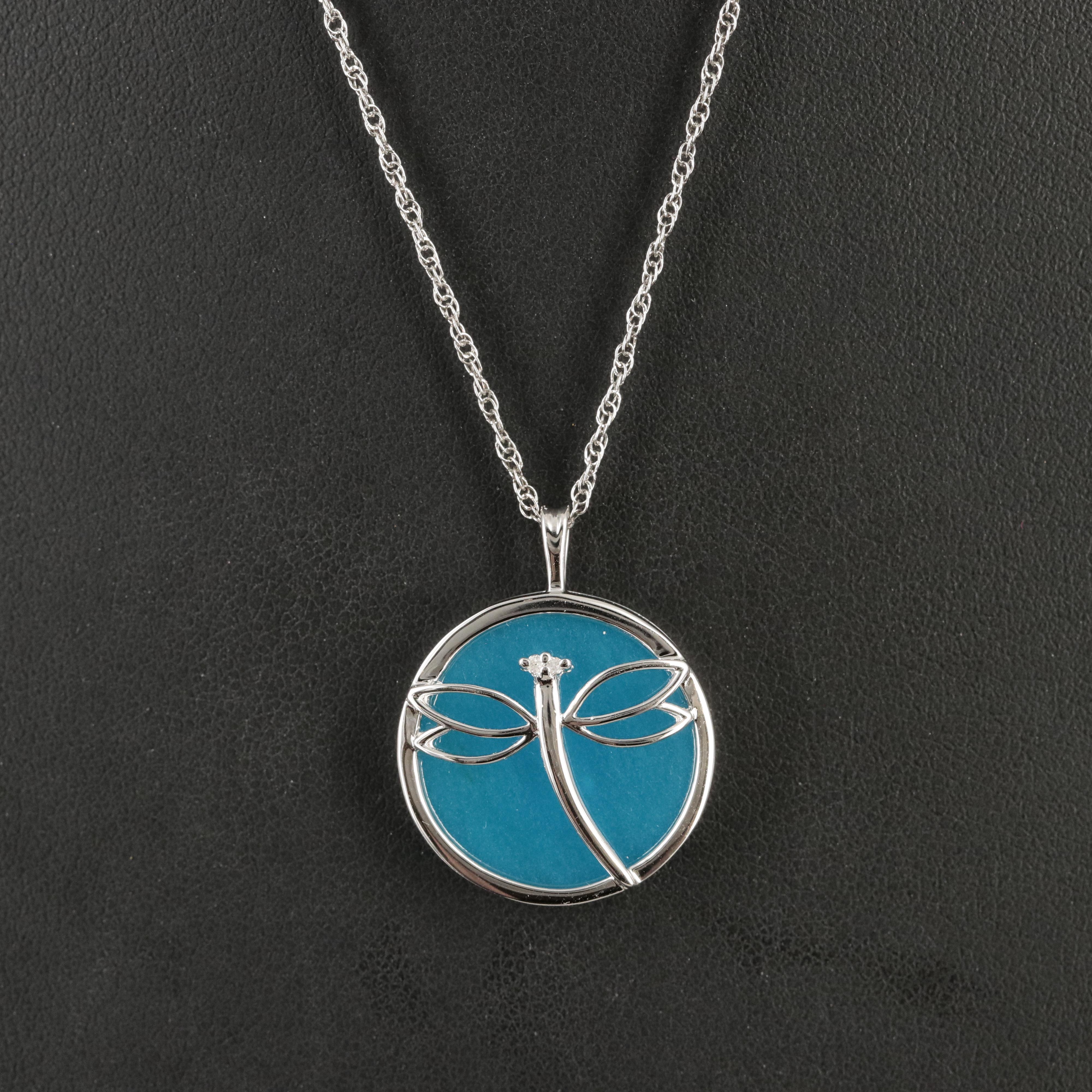 Sterling Quartz and Diamond Dragonfly Necklace