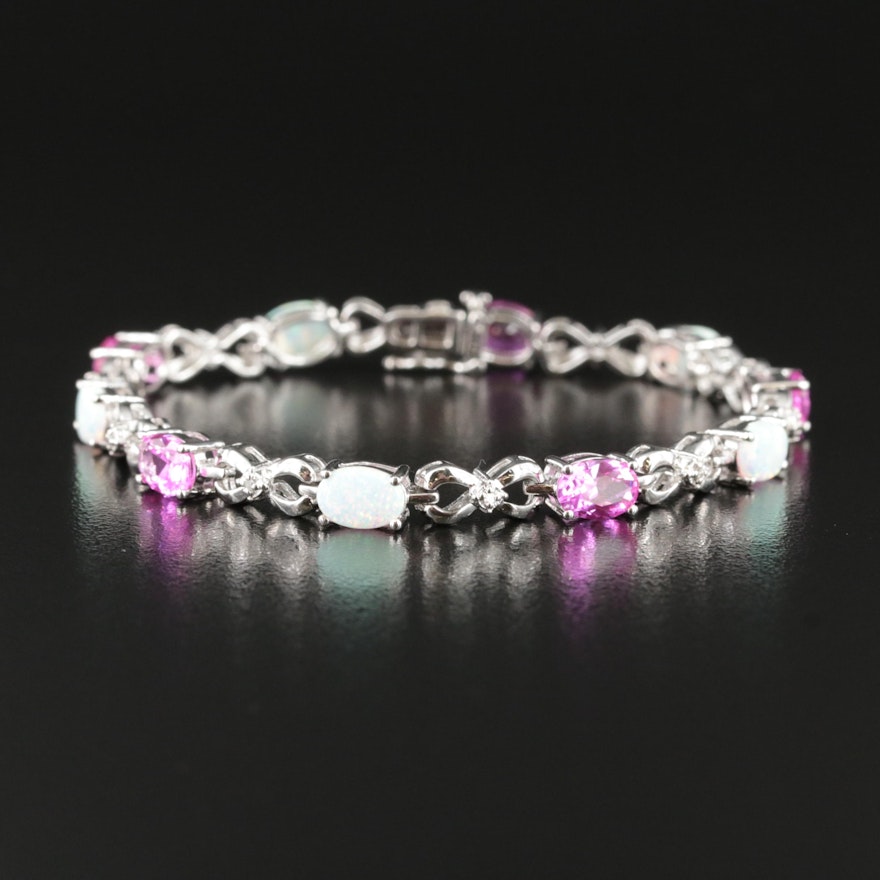 Sterling Ruby, Opal and Diamond Infinity Bracelet