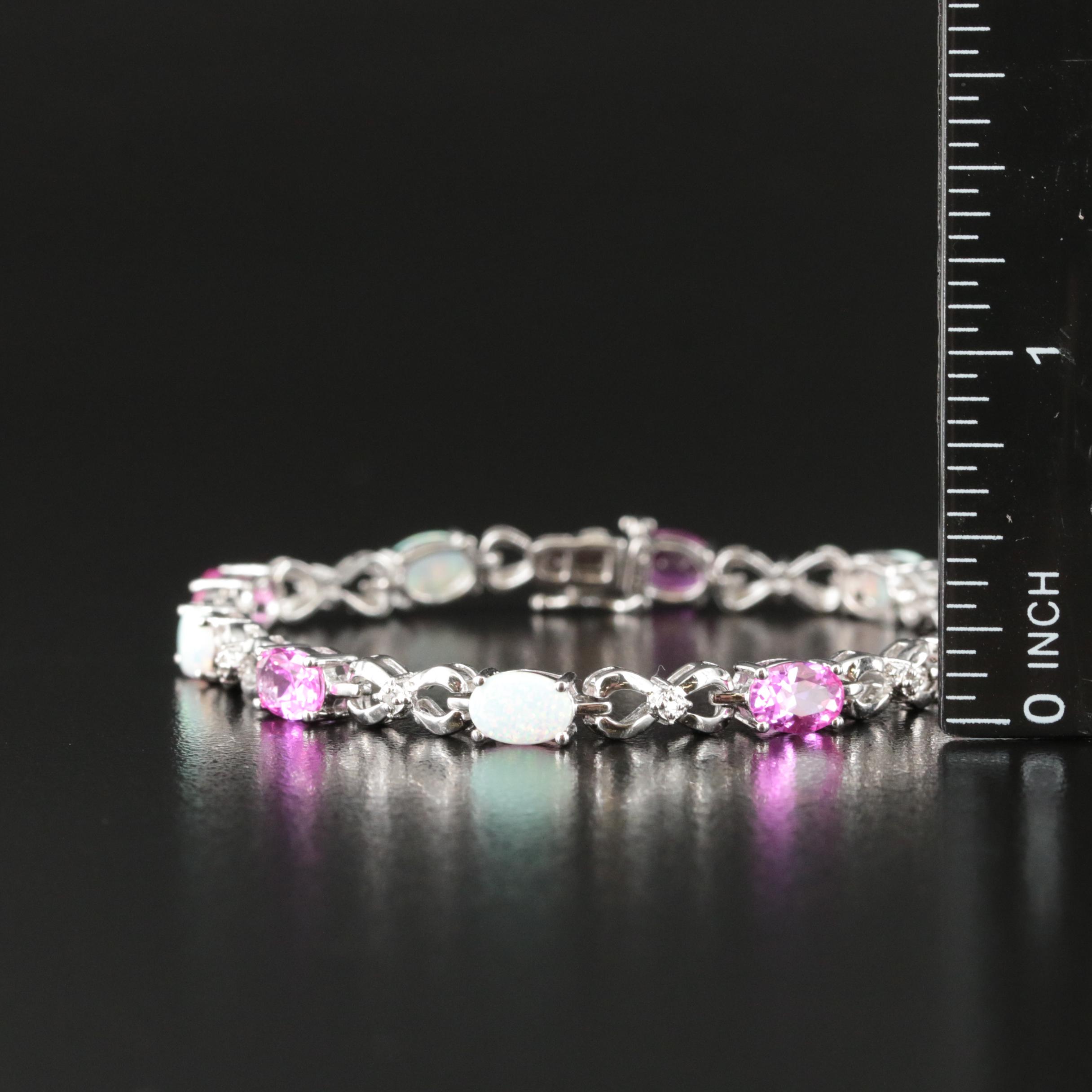 Sterling Ruby, Opal and Diamond Infinity Bracelet